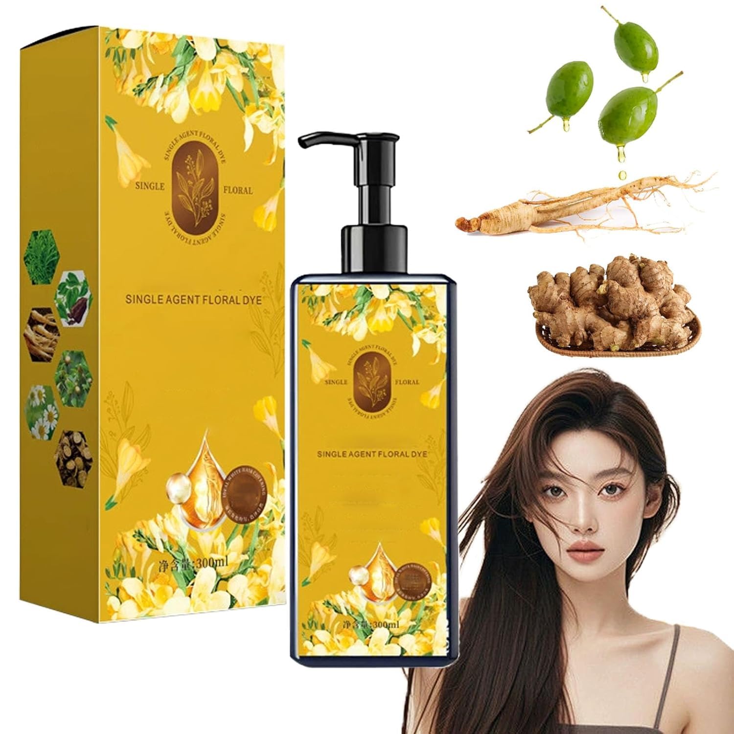 Takuyi - Champú fresco, champú nutritivo para el cabello a base de plantas, cobertura de canas de larga duración con aroma floral, tinte floral de un solo agente, champú de color natural para el