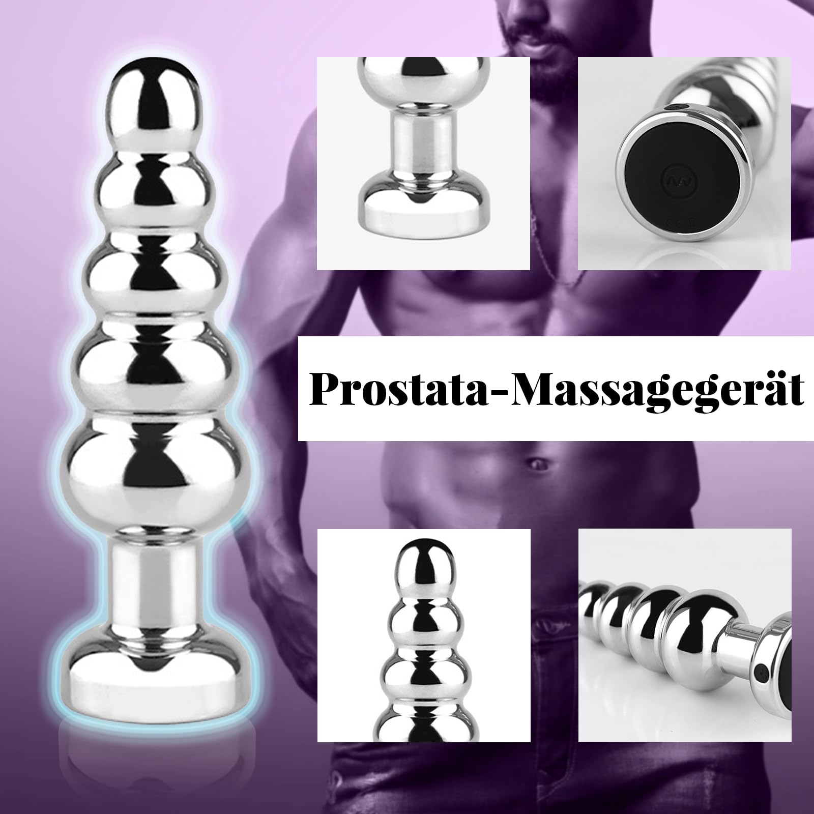 AMAZBEE Spine Anali Vibratori per gli Uomini 10 Modalità di Vibrazione Donne Giocattoli del Sesso Massaggiatore Prostatico Vibratore Metallo Anale Catena Dildo Vibratore (5 Beads)