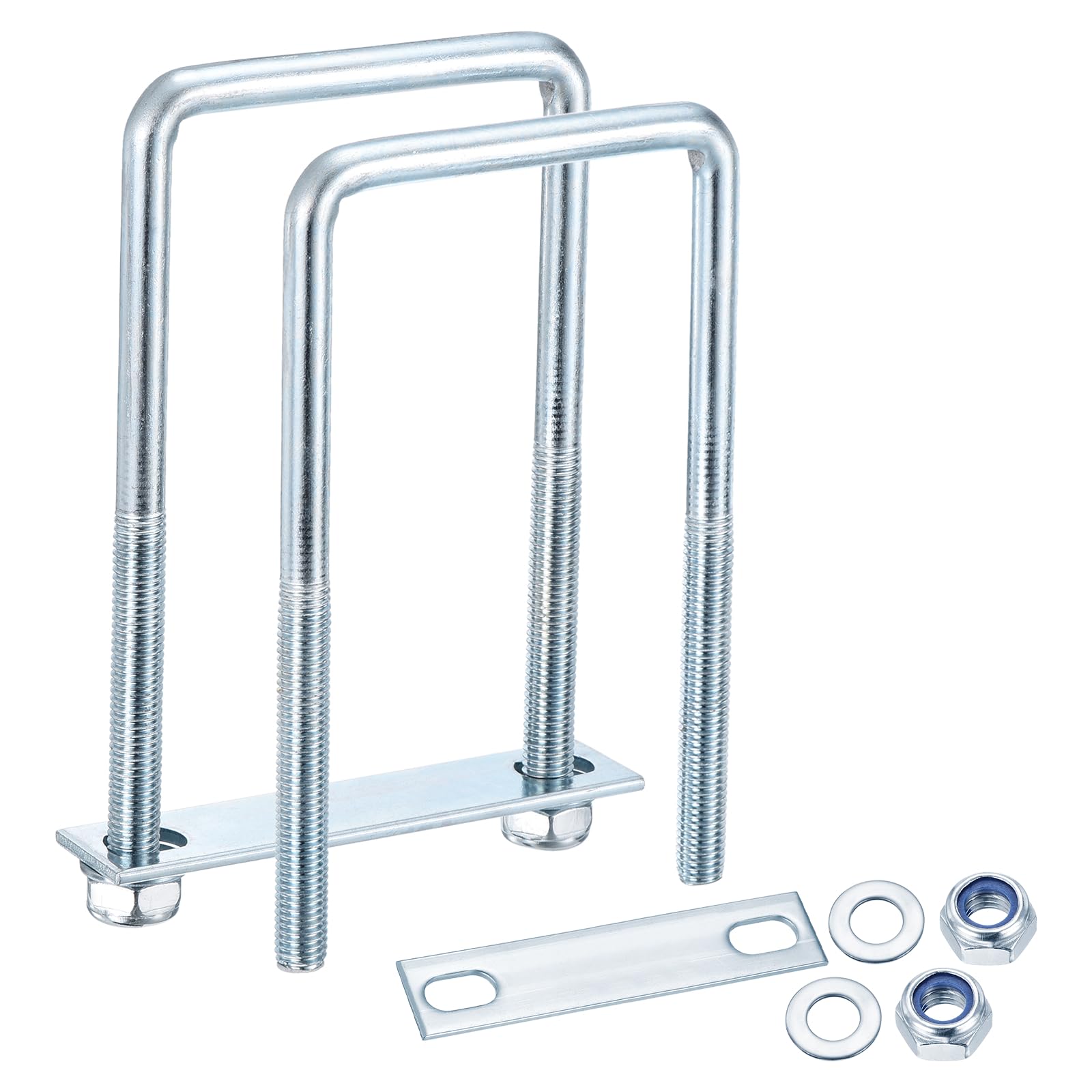 METALLIXITY U Bolts 2Set (M10x75x150mm), Square U Bolt Kits Carbon Steel with Nylon Lock Nut Washers Plates - for Construction, Pipe, Trailer, Automotive, Leaf Spring Fastener