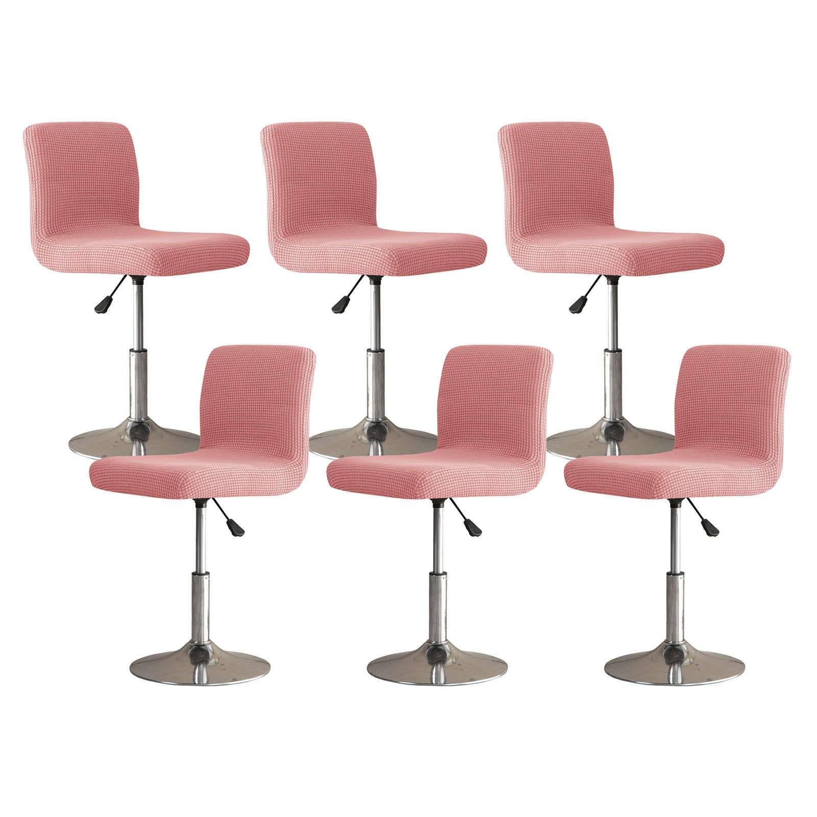 JHLD Stretch Bar Stool Covers, Soft Spandex Bar Stool Covers With Backs Plaid Dining Chair Covers With Elastic Bottom Machine Washable-pink-set of 6