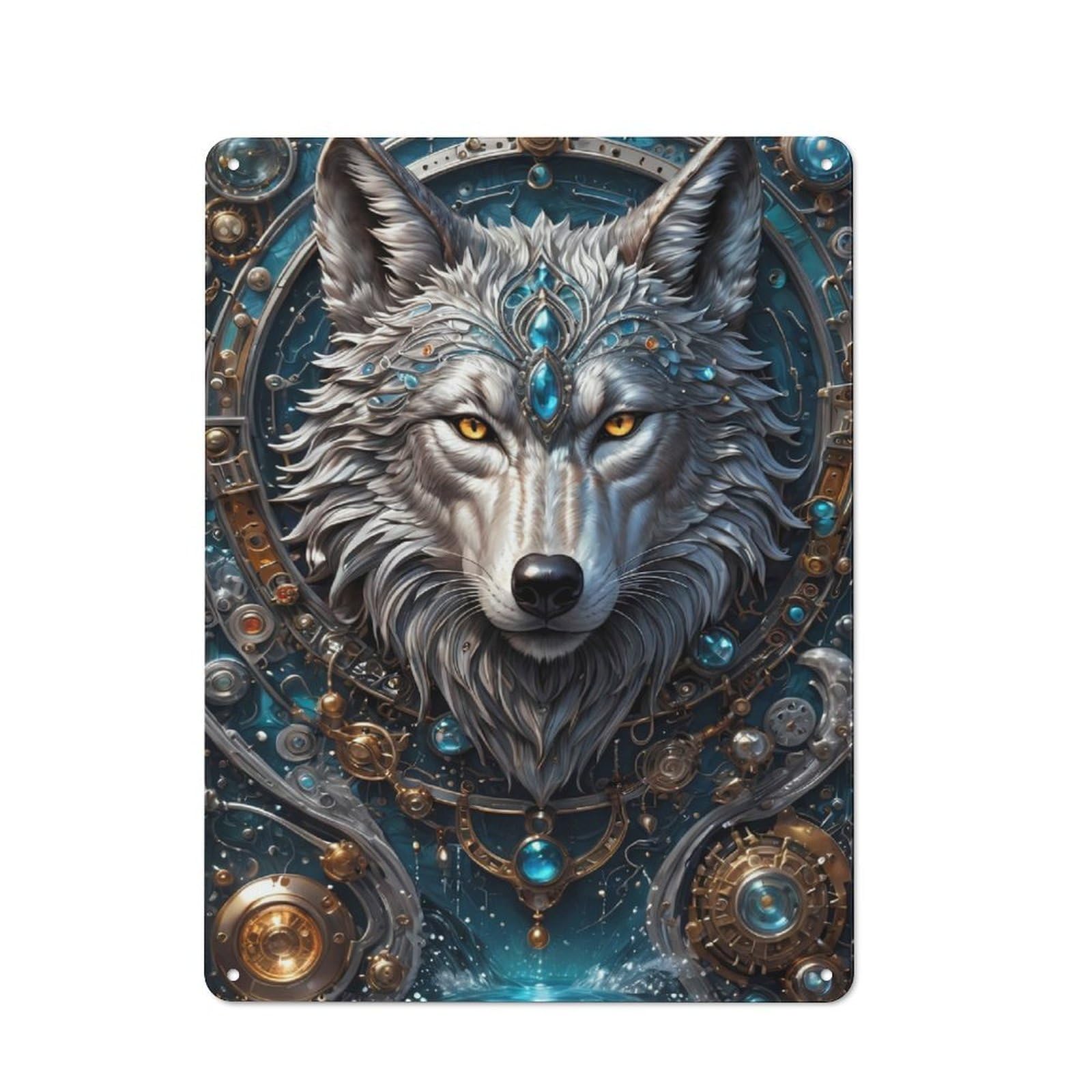 Junmoney Lunar Sentinel Wolf Rustic Tin Sign 40X30cm For Home Bar Wall, For Home Interiors, Feature Walls And Decorative Displays