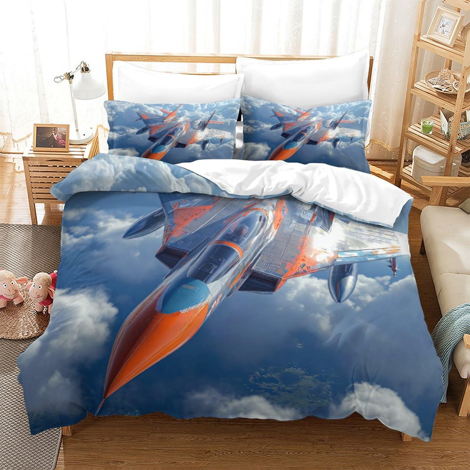 P1s9u7w5y Aircraft-1 3D Printed Sky Jet 3Pcs Microfiber Plane Duvet Cover Set Air Bedding Set Double（200X200cm）