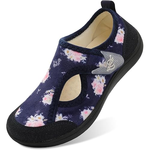 LeIsfIt Womens Slippers Wide Diabetic Shoes Adjustable Arthritis Edema House Shoes Indoor Outdoor Slippers