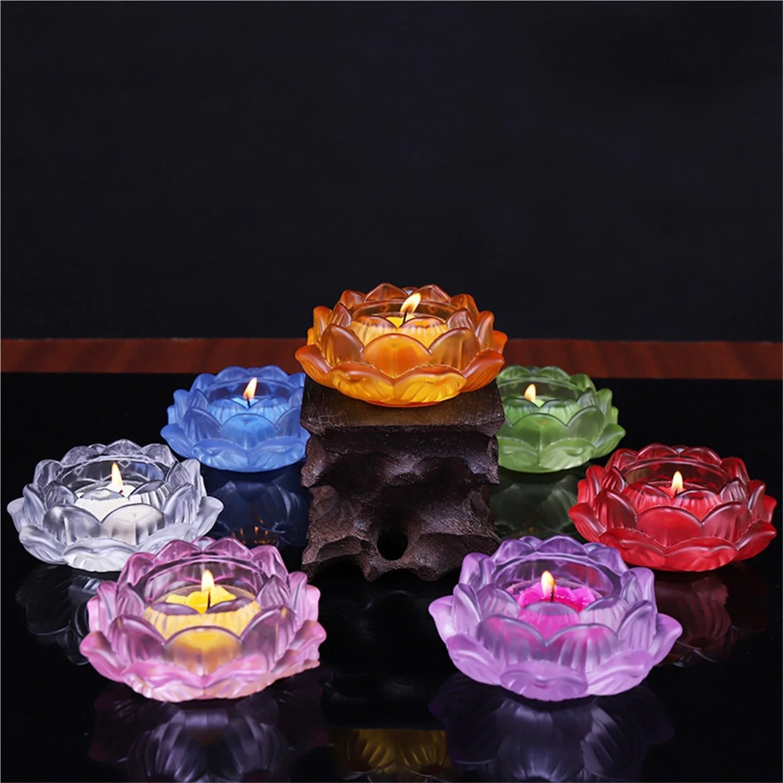 Teelichthalter-Set 3-teiliges Teelicht-Kerzenhalter-Set, Blumen-Kristall, Teeglas, Kerze, Heimdekoration, Party, Wachshalter(Purple)