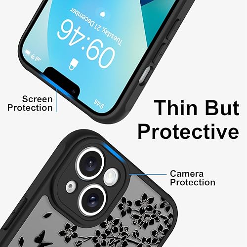 Miniatura 5 de Bonita funda para iPhone 13 con soporte, compatible con MagSafe, diseño de gato negro Kawaii, diseño de patrón floral y mariposas, anillo magnético