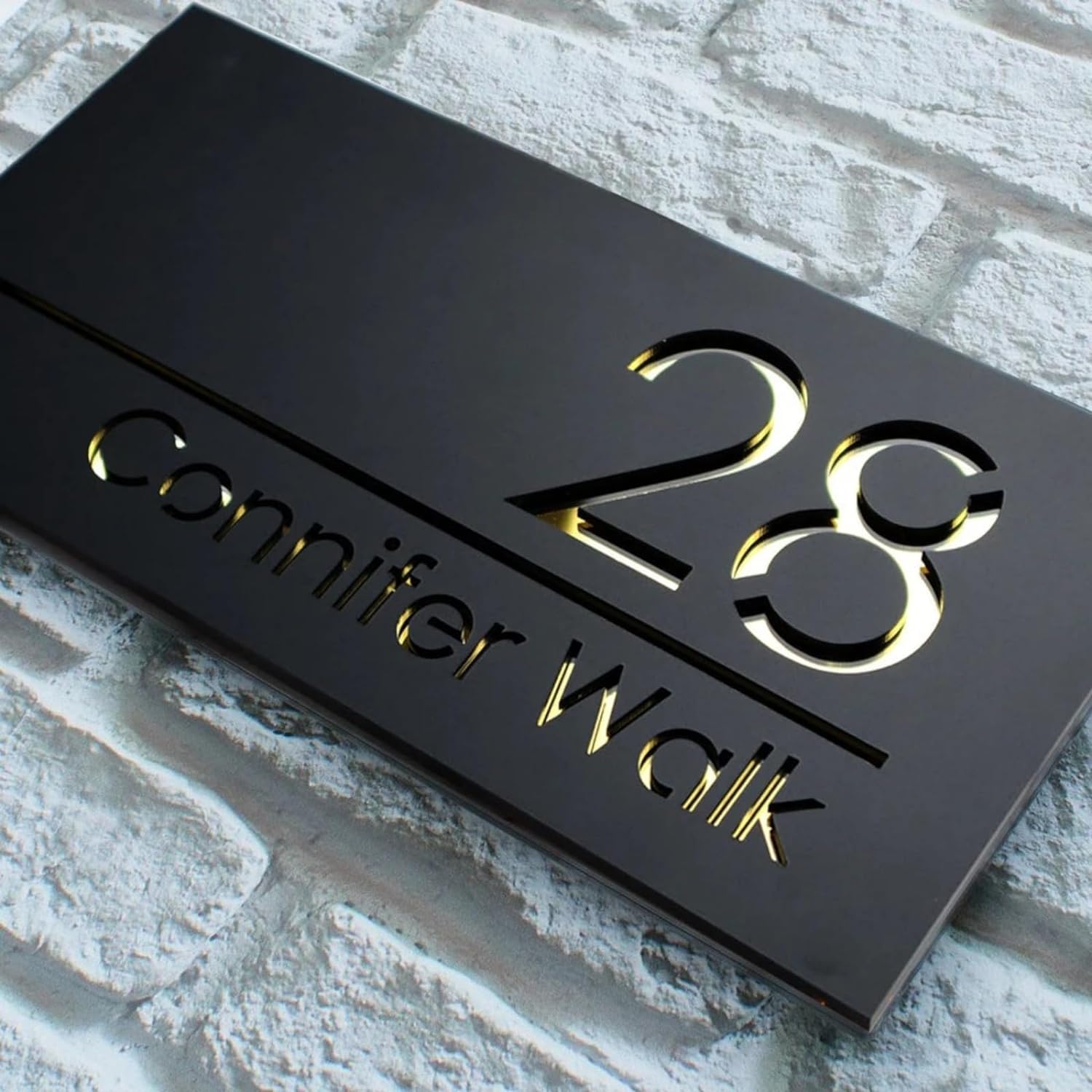 Personalised House Number Plaques with Solar Light Personalised House Number Plaques Slate House Signs Personalised Door Number Plaques for Wall Outside (Black + Gold)