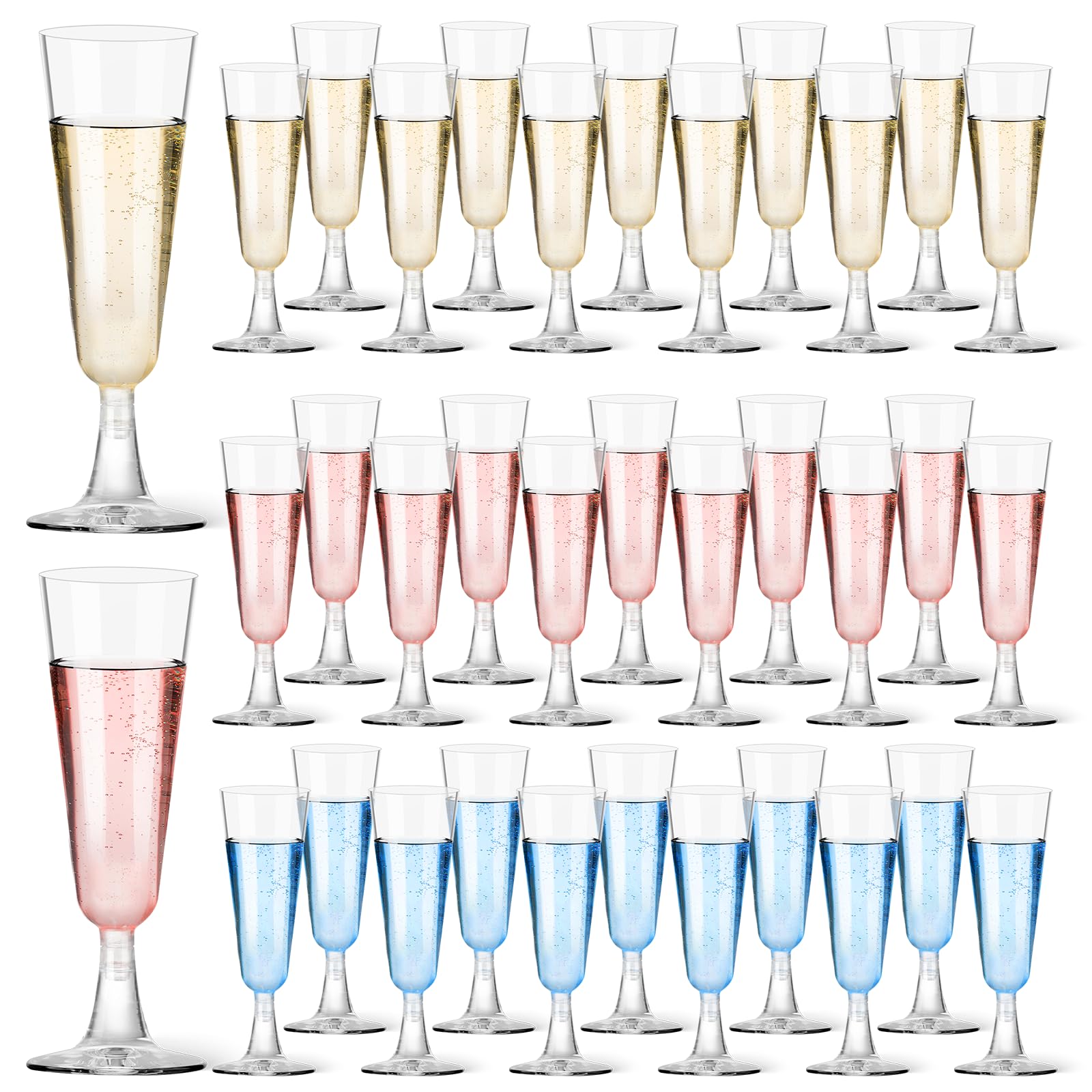 Plastic Champagne Flutes 40 Pack, 5.5 Oz Clear Disposable Plastic Champagne Glasses, Wine Glasses Cups for Wedding Celebration Birthday Party Wine Tasting New Years Eve Party Supplies