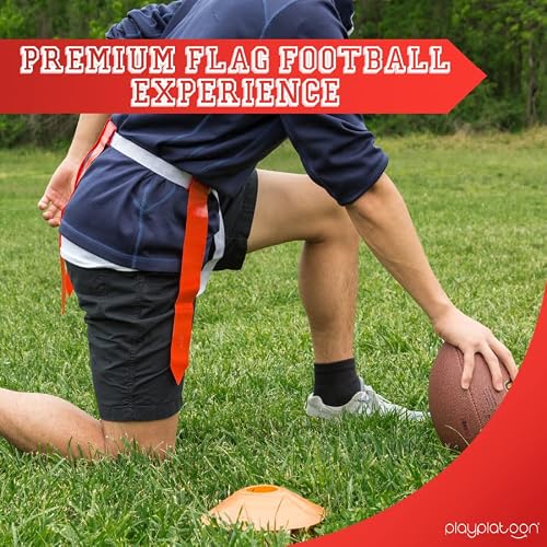 Play Platoon 14 Player Premium Flag Football Set - 14 Football Belts & Cones, 42 Flags, Marking, Scoreboard, 4 Pylons, 2 Whistles, 2 Penalty, Ball