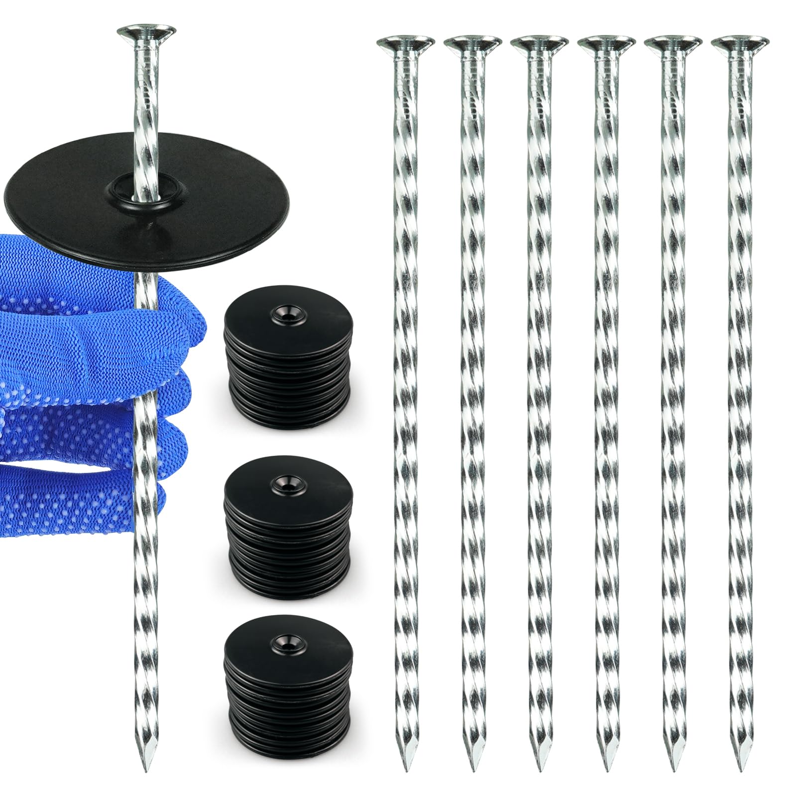 Anclaje de tierra de 15 cm, 100 unidades, galvanizado, con arandelas, para jardín | Anclaje de suelo en espiral para césped artificial, tela de suelo y película para plantas con agarre seguro en exteriores.