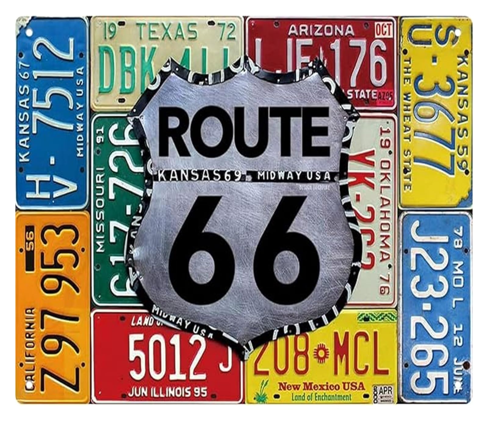 AUOQKQUT Route 66 Wall-Art Vintage Retro Tin Metal Sign for Man Cave Garage Bar Cafe Decor 8 X 12 in