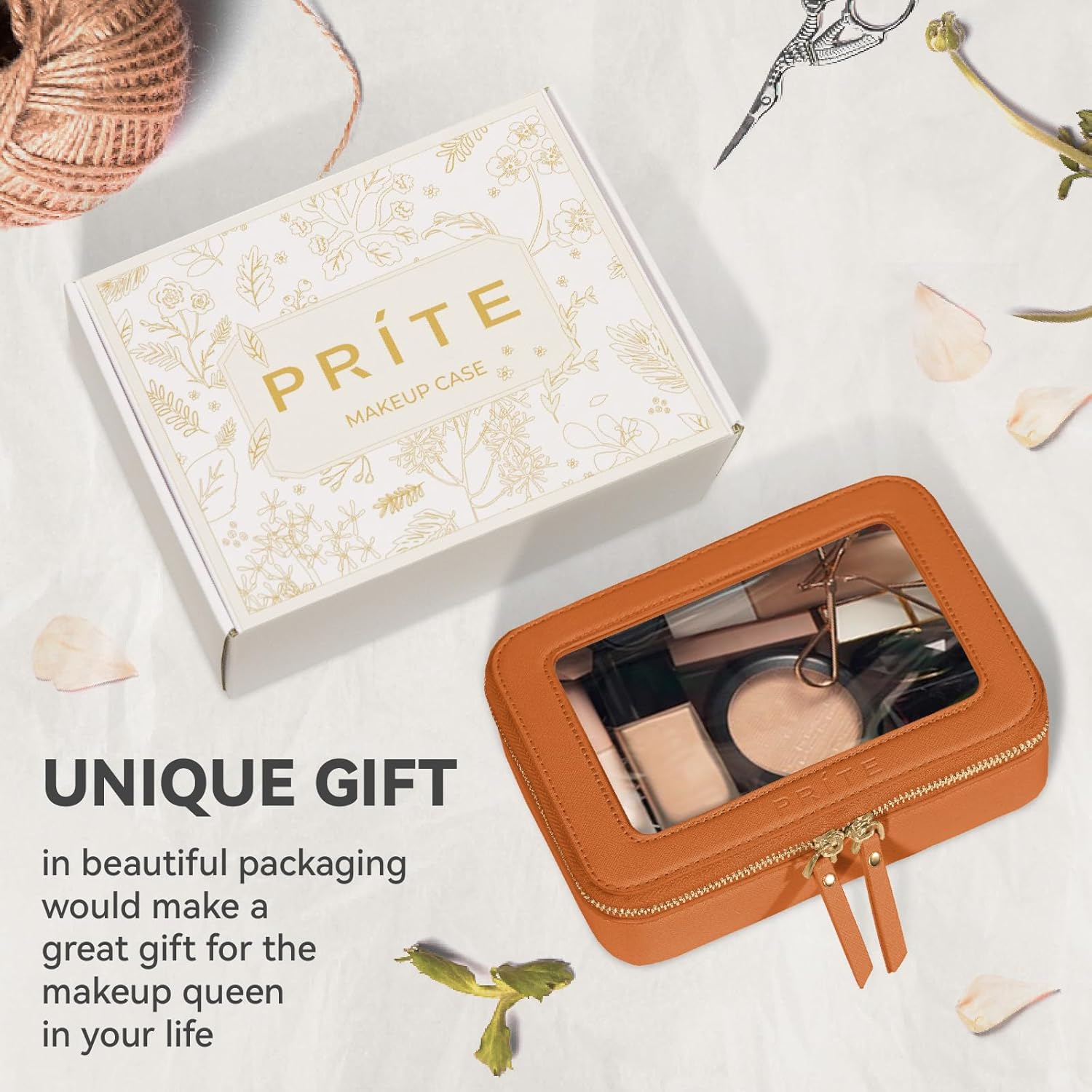 Prite Clear Makeup Bag Cosmetic Organizer Case Waterproof Travel Toiletry Bag Skincare Pouch with Golden Zipper(Brown) - Image 6