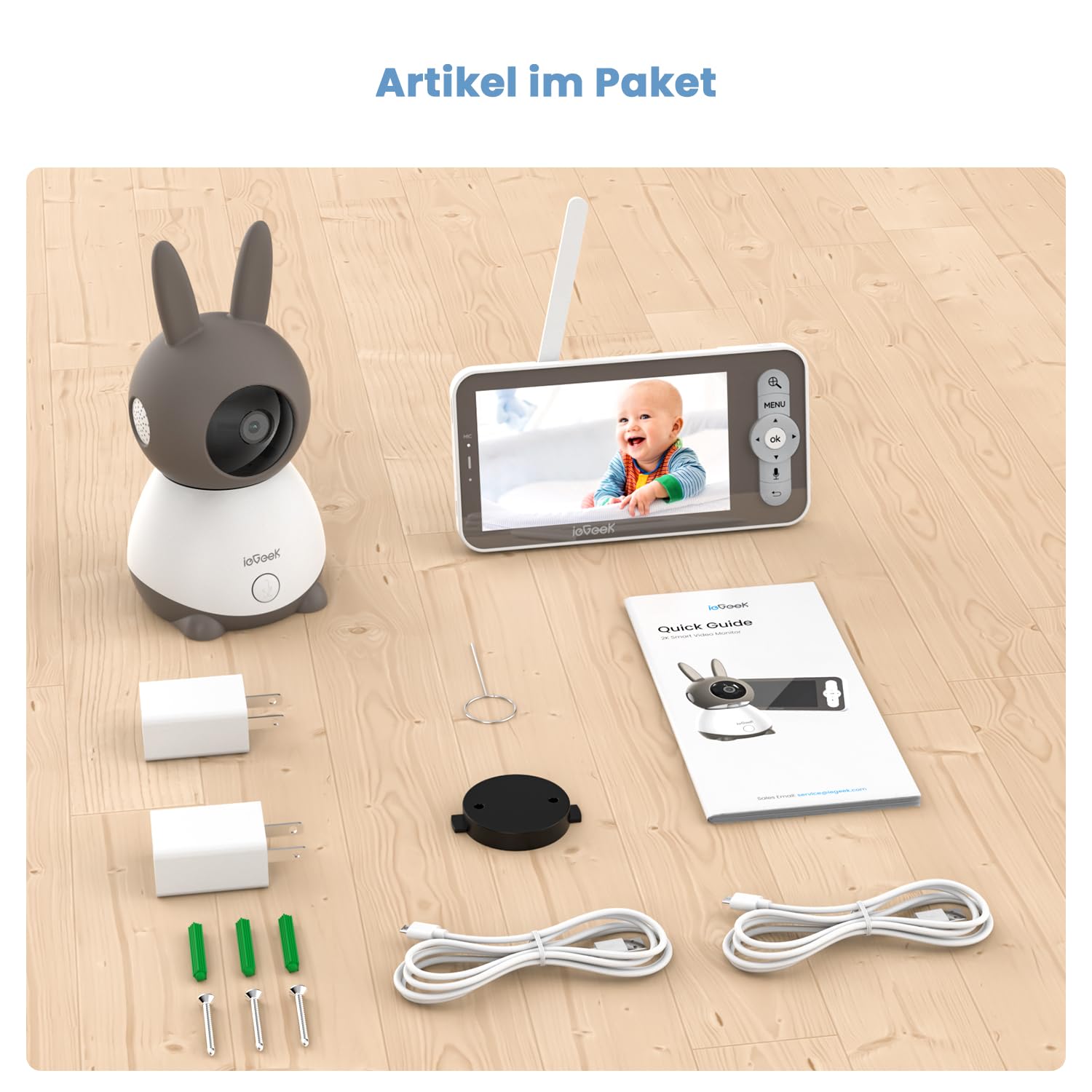 ieGeek Babyphone mit Kamera 2K 3MP, 5 Zoll WLAN Video-Babyfon mit PTZ 360°, Nachtsicht, Bewegungserkennung, App-Steuerung