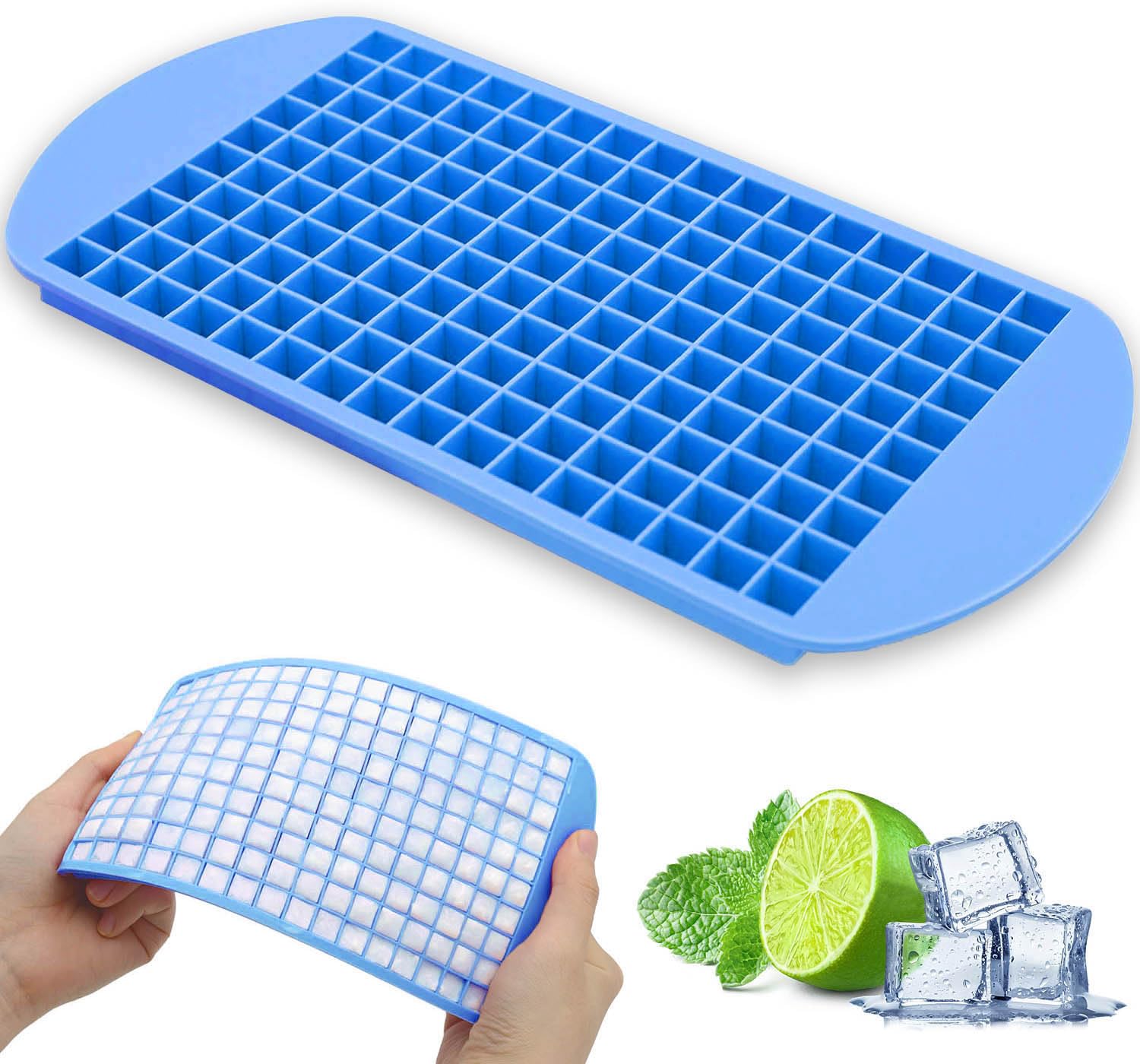 Silicone Mini Ice Cube Tray, 160 Crushed Ice Cube Molds Easy Release Small Ice Cube for Chilling Whiskey Cocktail, Kitchen Gadgets Stackable Ice Trays (Blue)