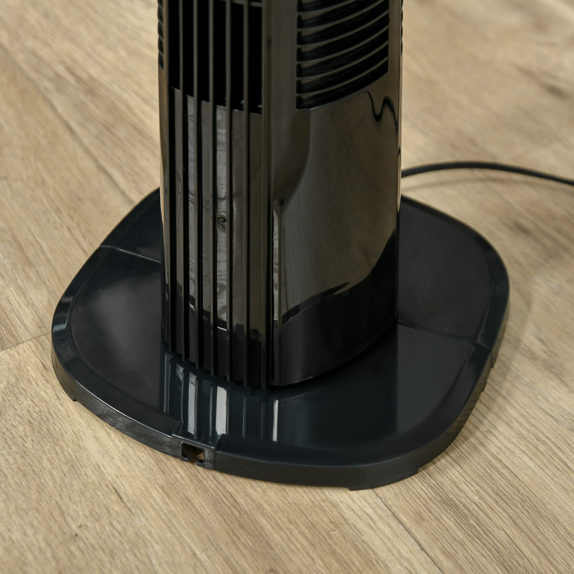 HOMCOM Ventilatore a Torre Moderno 3 Velocità con Oscillazione 70°, Ventilatore a Colonna con Piantana Rotonda e Maniglia, Potenza 50W, in PP, Ø20x78.5cm Nero