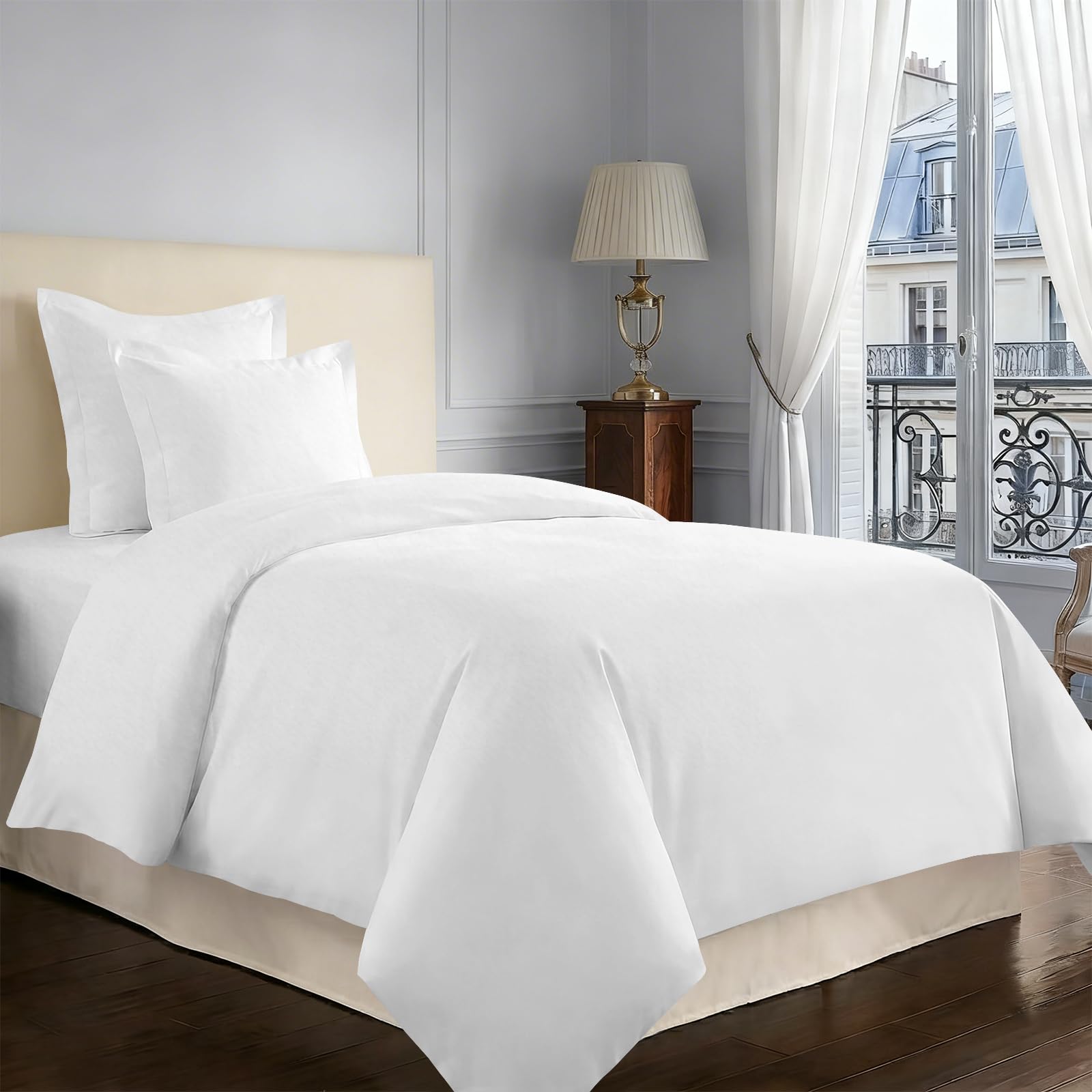 Pizuna Coton Ensemble de Housses de Couette 140x200 cm Blanc 600 Fils | 1 Personne, Tissu de Satin de 100% Coton à Housse de Couette Luxueuse avec Fermeture à Boutons