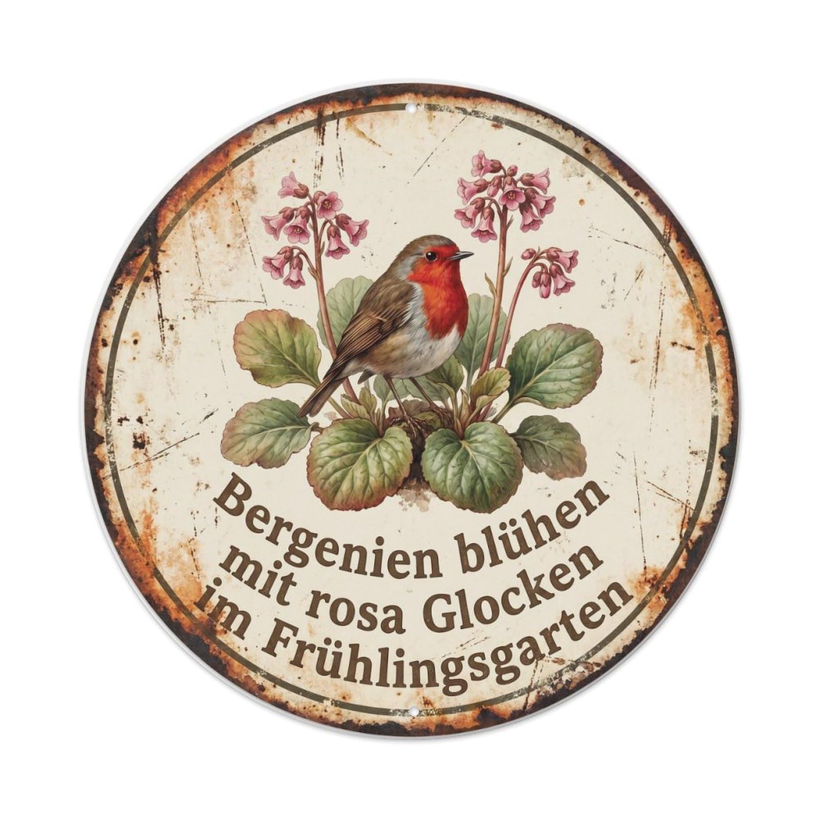 Robin Bird Garden Quote Bergenia CircleMetal Tin Sign