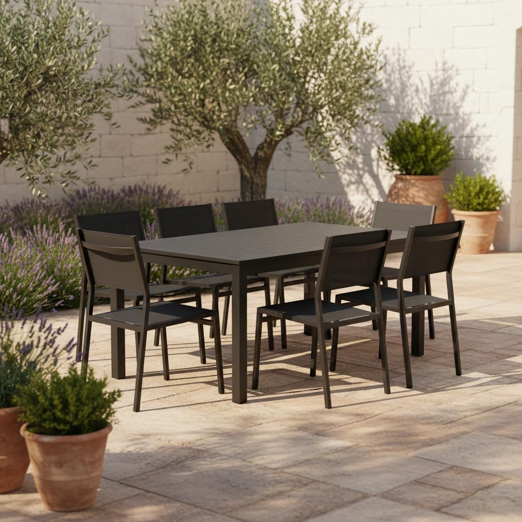 Decor Space Tavolo allungabile Ibiza Antracite in alluminio dogato da esterno per giardino e veranda (Tavolo/150-210 x 90 cm)