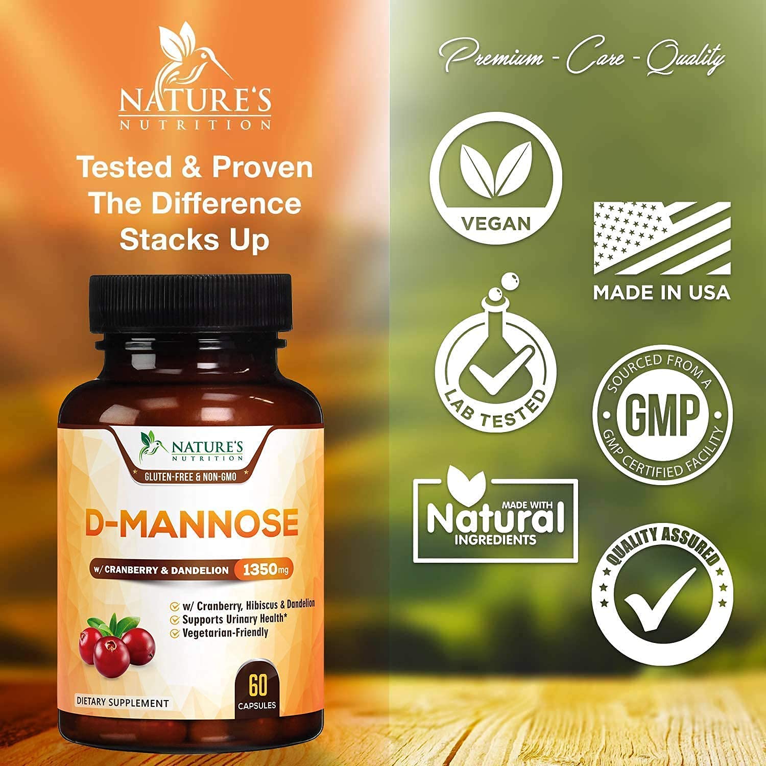 DMannose Capsules with Cranberry Extra Strength Support 1350mg Natural Urinary Health Support