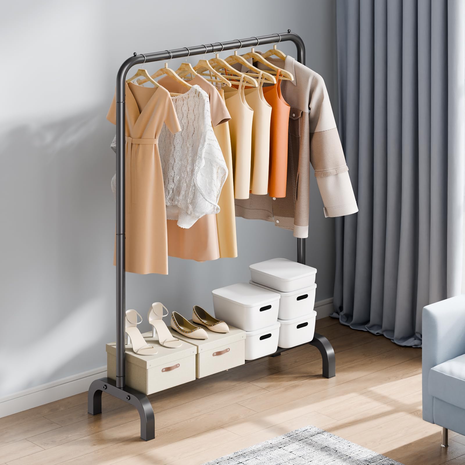 VEVOR Stand Appendiabiti Barra Singola Ripiano Singolo da Appendere per Camera da Letto Soggiorno, Appendiabiti in Acciaio al Carbonio Q235 Diametro del Tubo 25,4 mm, Stand Appendiabiti Peso di 2,9 kg