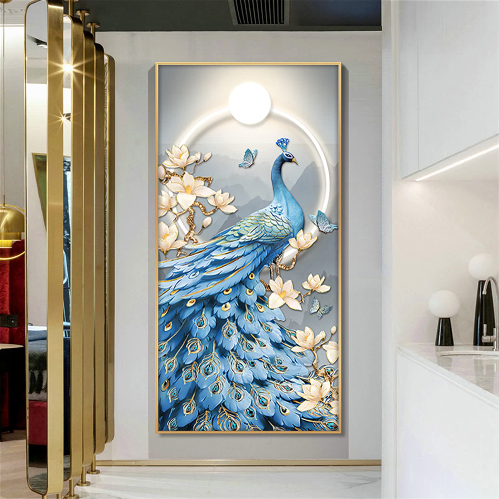 Diamond Painting Kit 'Beleuchteter Pfau' – 5D Runde Diamanten, 30x40 Cm, Inkl. Vollzubehör