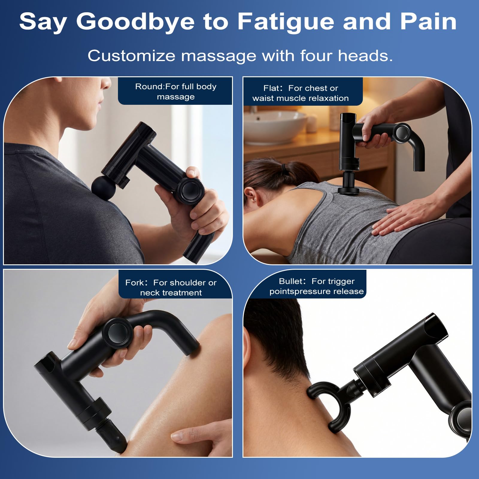 Pistola per massaggi con manico di estensione aggiornato, pistola per massaggi per tessuti profondi, massaggiatore per la schiena per alleviare il dolore ai tessuti profondi, muscoli/collo