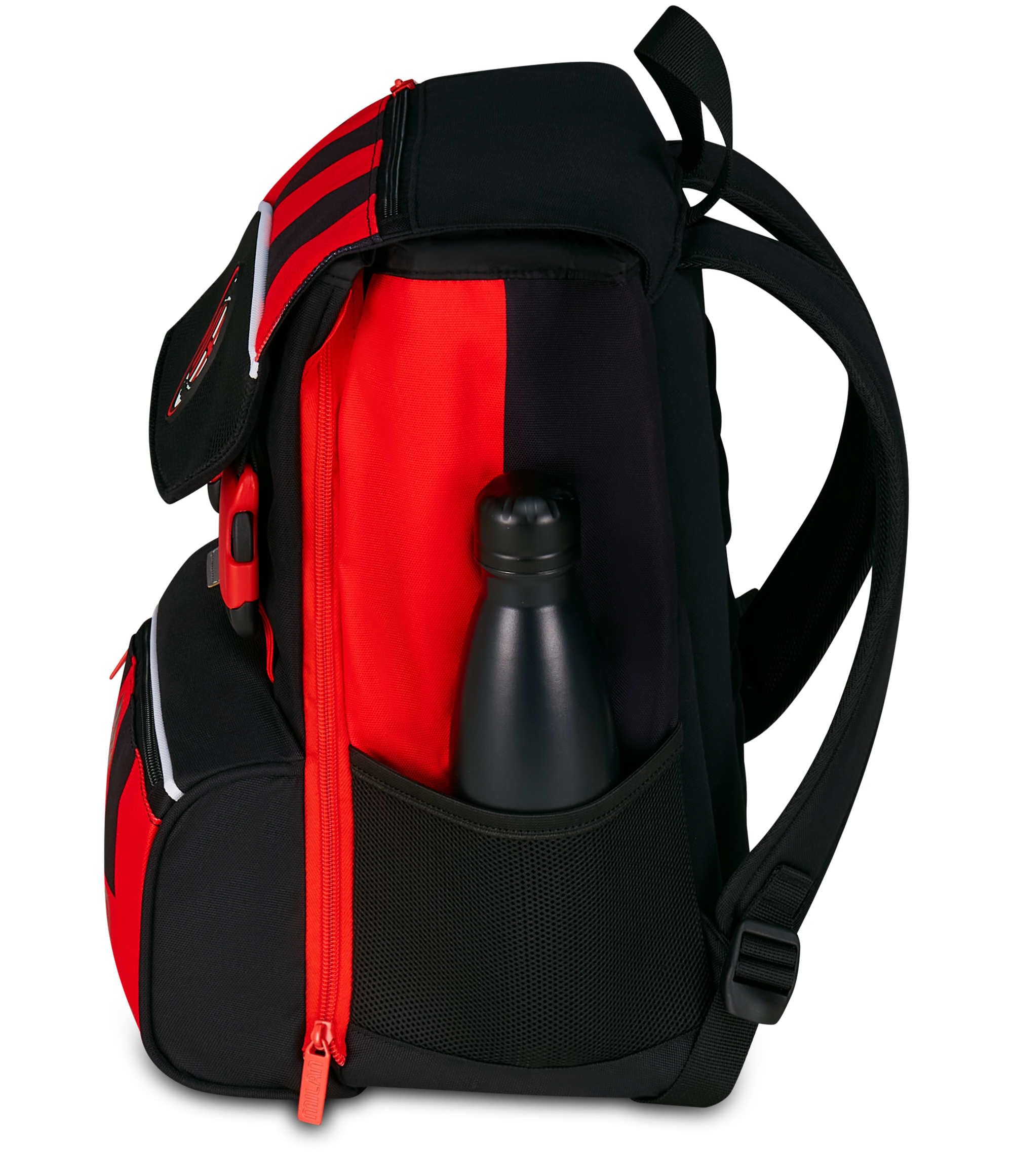 Seven Milan Zaino Doppio Scomparto Estensibile, Rosso e Nero, Squadra Calcio, Maxi Capienza, Schienale Preformato, Bambino, Scuola Elementare