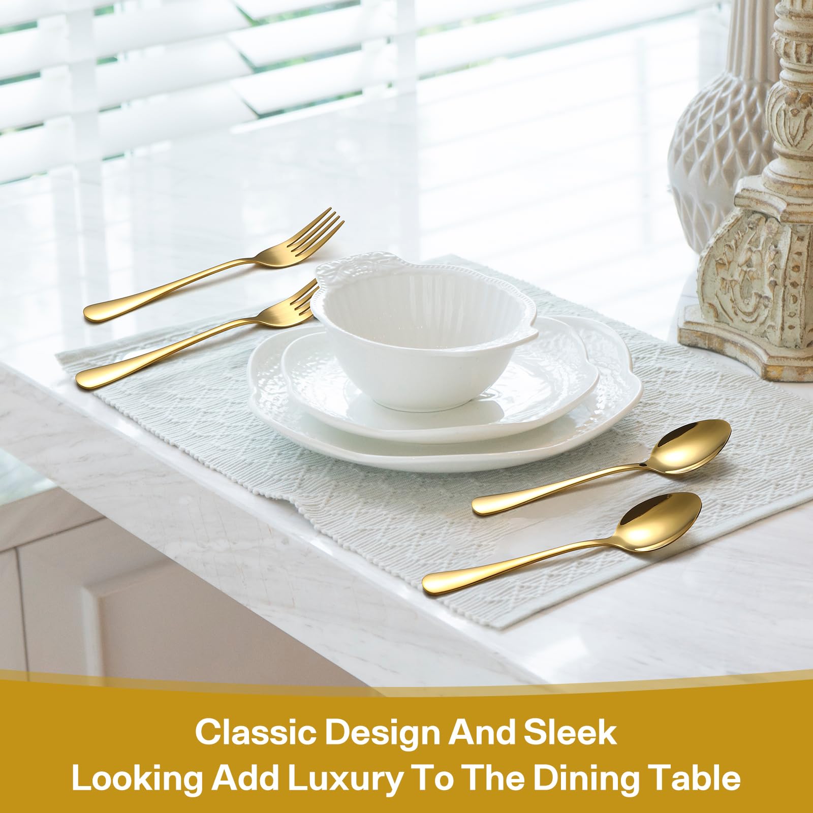 12 Pieces Spoons and Forks Set,Food Grade Stainless Steel Flatware Cutlery Set,6 Forks(6.8 inch)and 6 Spoons(6.6inch)Silverware Set for Home,Kitchen,Restaurant-Mirror Polished & Dishwasher Safe(Gold) — Amazon image 6