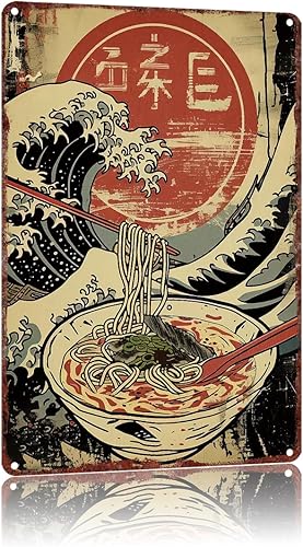 Metal Signs Japanese Wave Ramen Vintage Signs Retro Aluminum Tin Sign For Kitchen Office Home Bar Cafe Decor 8X12 Inch