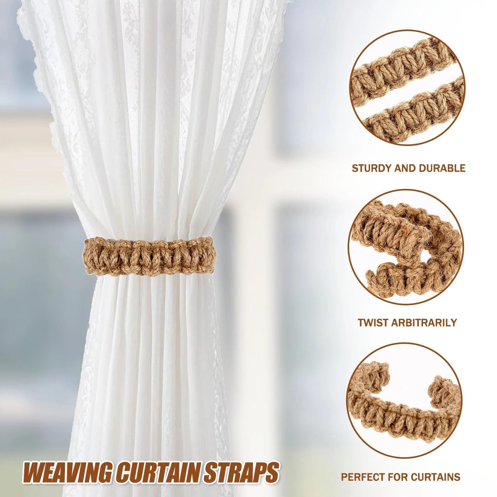 Lot de 4 Crochets de Rideaux tressés bohèmes, Articles de Maison élégants et compacts, Accessoires de Rideaux rustiques élégants, Accessoires décoratifs Faits à la Main pour Maison/Chambre à Coucher
