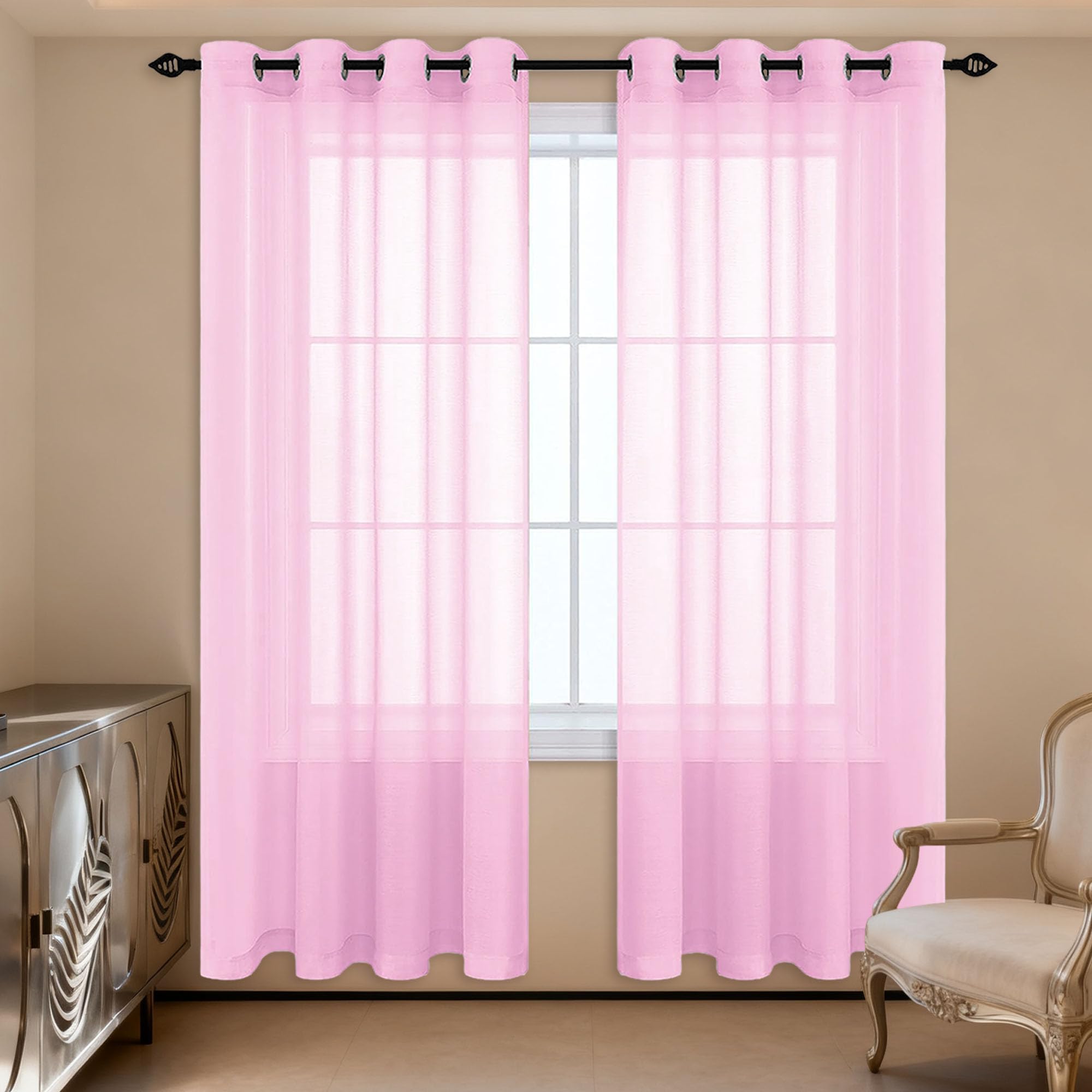 Voilage doux et esthetique rose 460 cm pour salon raffine