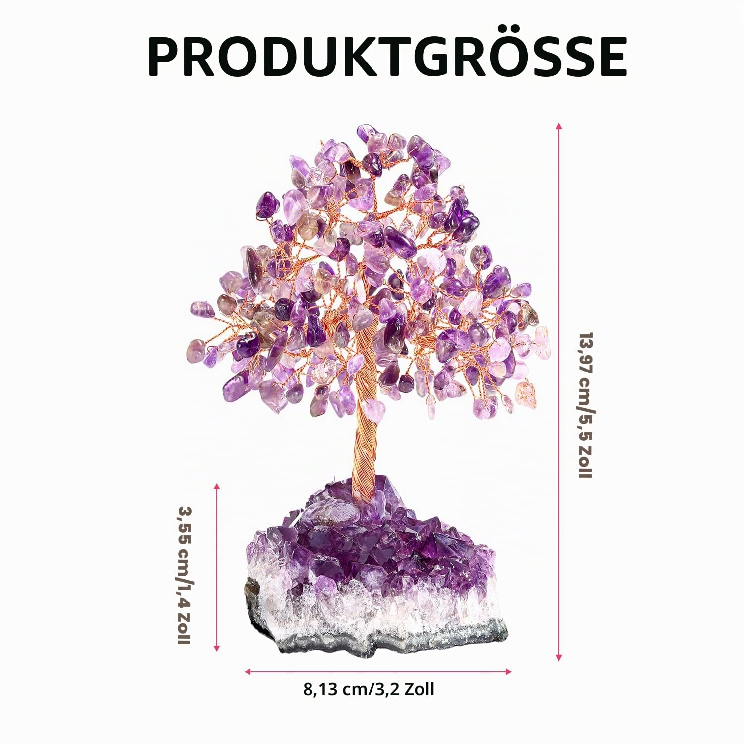 Amethyst Kristallbaum, handgefertigter Edelsteinbaum Lebensbaum, 16 cm Feng Shui Geldbaum Deko für Büro, Wohnzimmer und Schreibtisch, Geschenk für Frauen(Amethyst)