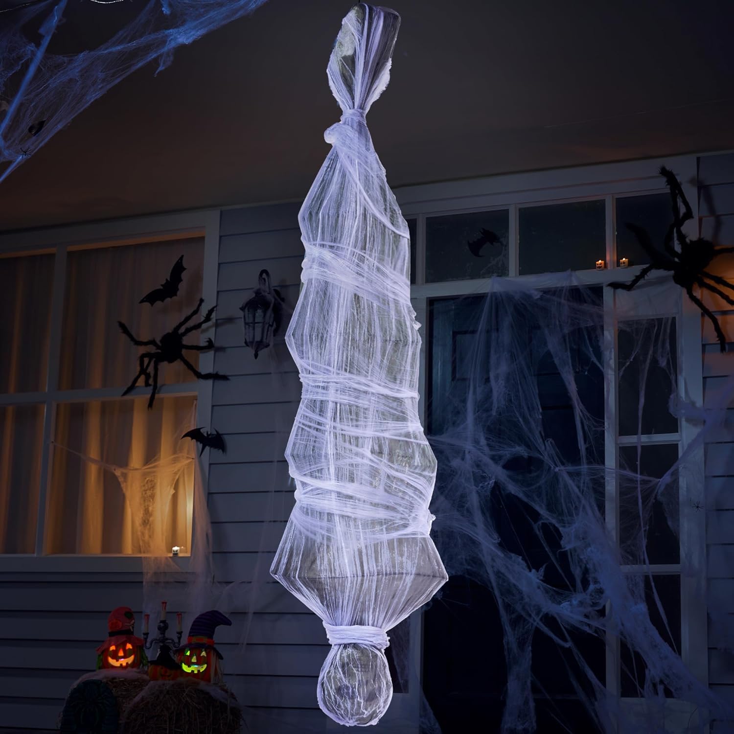 JOYIN 72" Halloween Hanging Cocoon Corpse for Halloween Decorations Outside,Life Size Corpses Props Scary Skeleton Body Decor Graveyard Halloween Haunted House, Hanging Outdoor Decorations Clearance