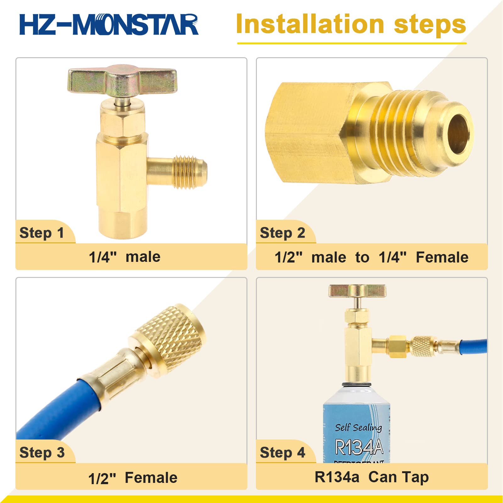 6-PC Refrigerant Adapter Set – 6014 & 6015 Brass Fittings For R134A, R12, Vacuum Pumps, AC Service