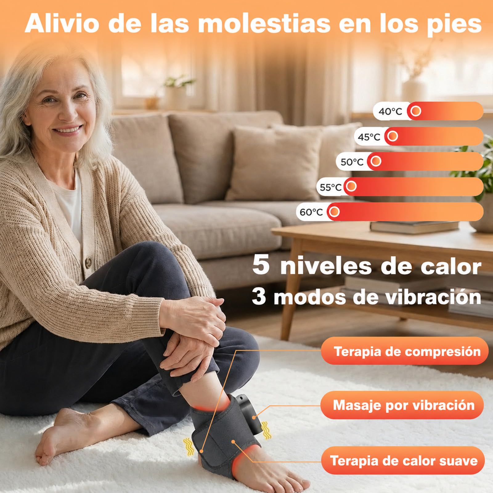 Venaflex Masajeador Pies, Masajeador De Pies 3 En 1, Masaje Para Pies Con Neuropatía, Masajeador De Tobillos Inalámbrico Y Portátil, Equipado Con 3 Modos De Vibración Y 5 Niveles De Calor