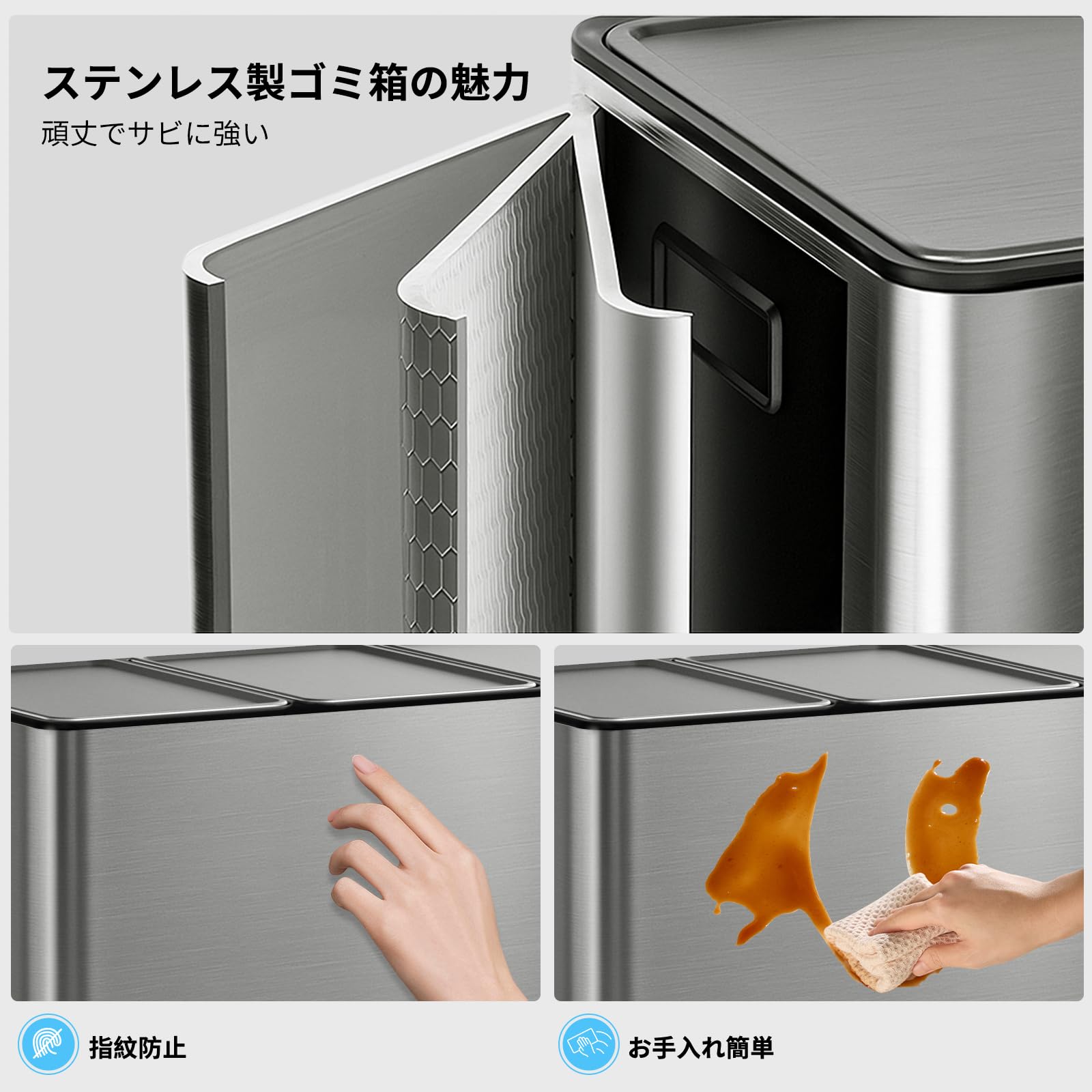 Amazon｜mVm ゴミ箱 分別 横型3分別 3×15L ダストボックス 蓋付き