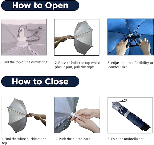 Miniatura 7 de Mifashion Sombreros de paraguas de pesca, sombreros de paraguas plegable para jardinería, gorra de lluvia ajustable, multifuncional, para