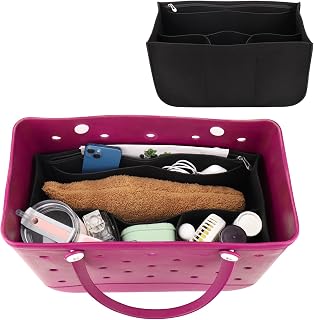AIERSA Rubber Beach Bag Organizer Compatible with Bogg Bag/Simply Southern Tote, Felt Insert Divider Pouch with Zipper for Bogg Bags Accessories, with 7 Pocekets, Only for Original X Large Size -Black