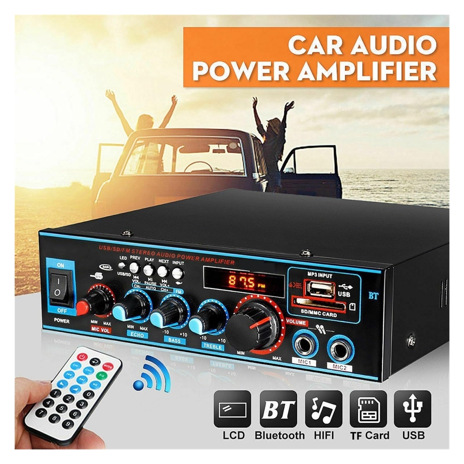 Wzmacniacz Bluetooth Do Głośników Kanał Car Audio Power AMP Bass Odtwarzacz Muzyki Z Pilotem Precyzyjne Strojenie