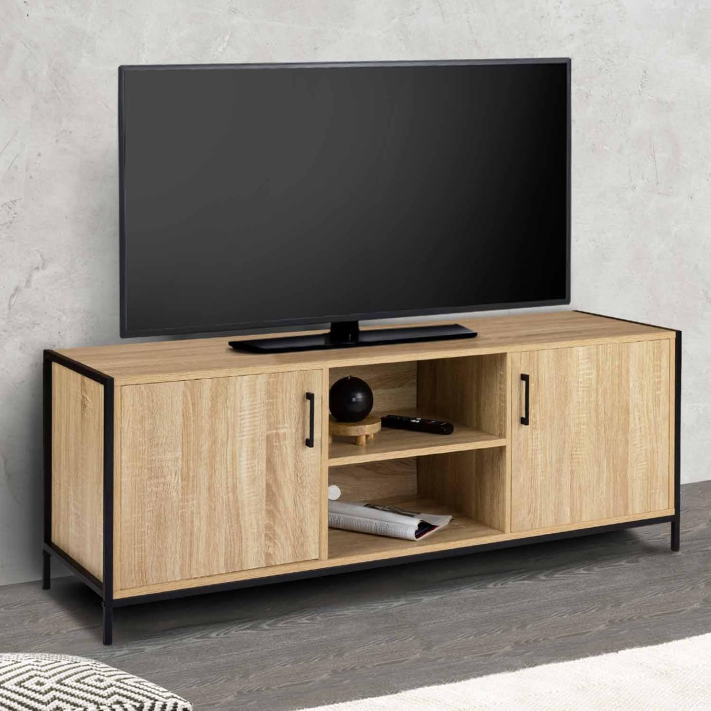 IDMarket - Mueble de TV de 140 cm Detroit 2 puertas diseño industrial