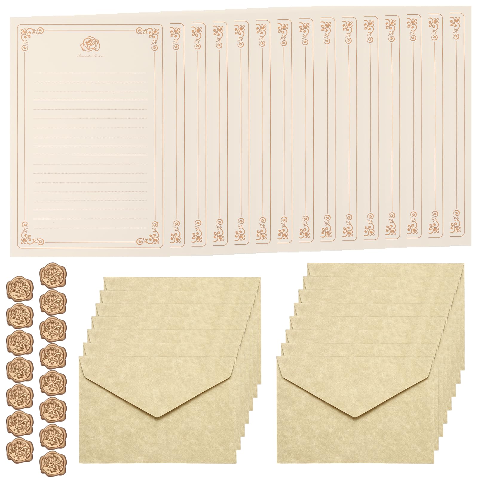 PATIKIL 15 Pack Colorful Business Envelopes, 4 x 6 Inch V Flap Parchment with A5 Paper and Sealing Wax Sticker Envelopes for Office Letter Mailing Checks Cards, Yellow