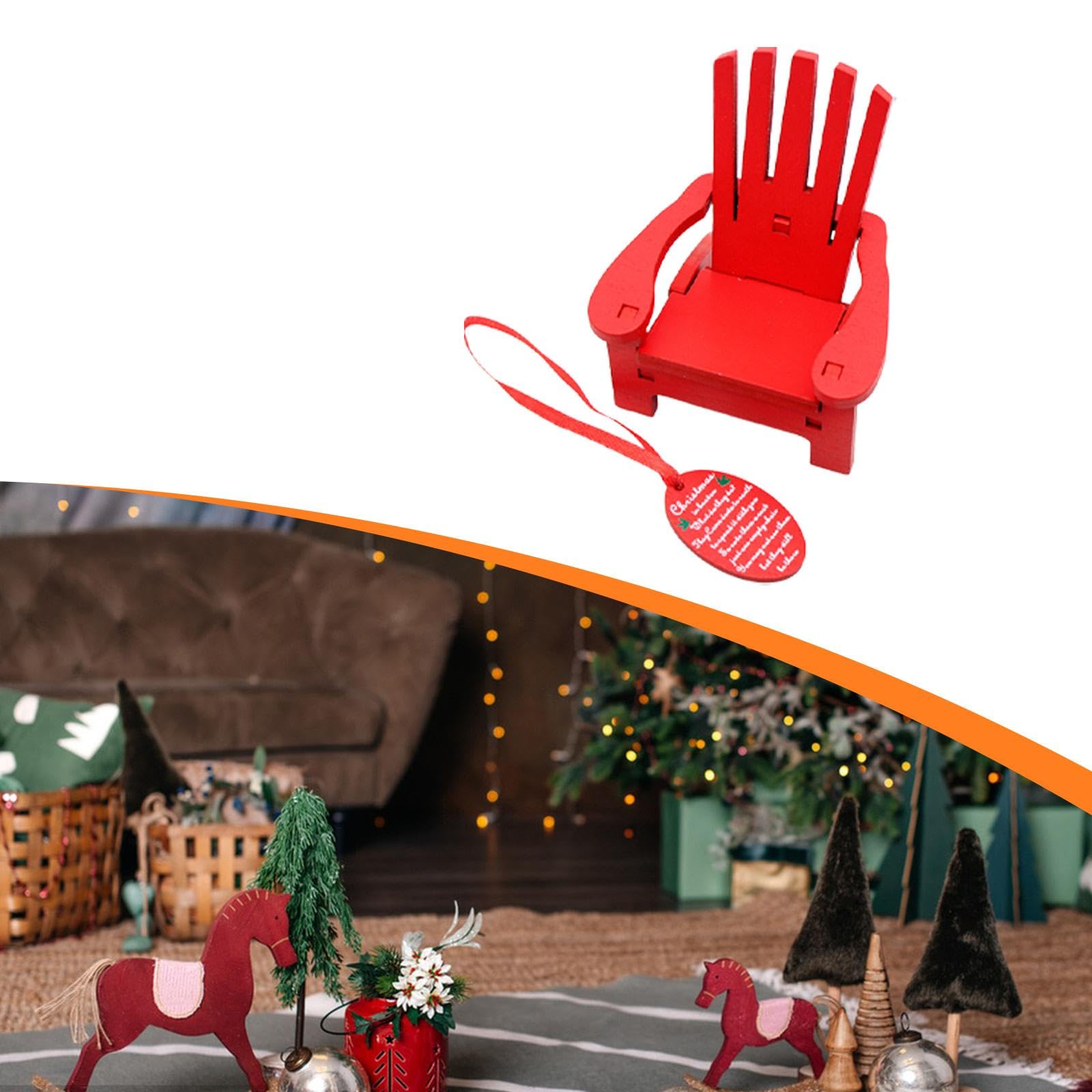 Miniature Rocking Chair Wooden Ornament Pendant Festive Scenes Photo Props Craft Christmas Decoration Miniature Beach Chair, Red — view 4