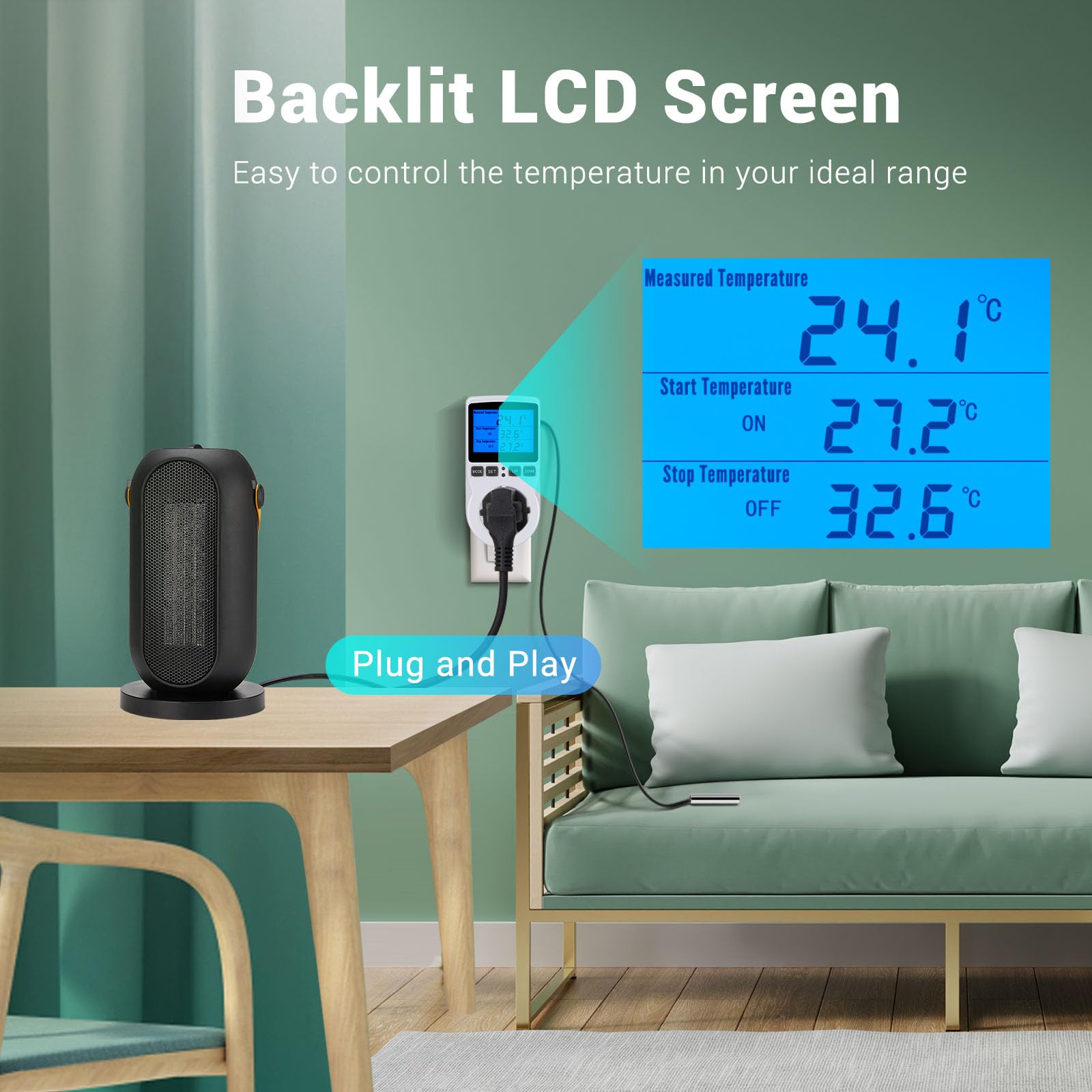 INKBIRDPLUS Termostato Digital Enchufe Calefaccion y Enfriamiento con Sonda 220V, Controlador de Temperatura Enchufe Momento Cuenta Regresiva para Incubadora,Tortugas,Lagartos,Elaboración casera,Cría