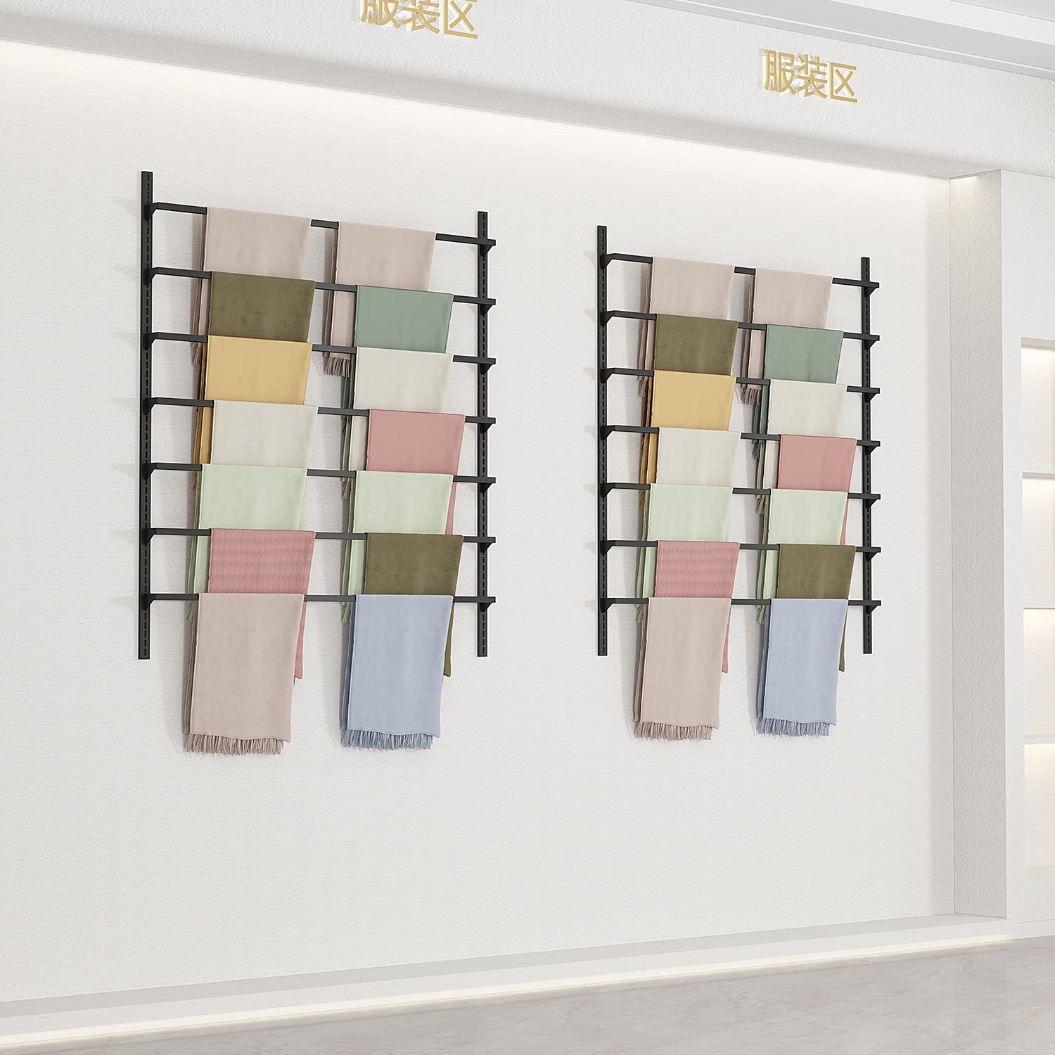 QGKWJP Support de Ruban en métal Moderne, Support Mural pour châles, écharpes, Serviettes, présentoir en Tissu, étagère pour Organisateur de Papier d'emballage de Magasin de Fleurs, avec Barres