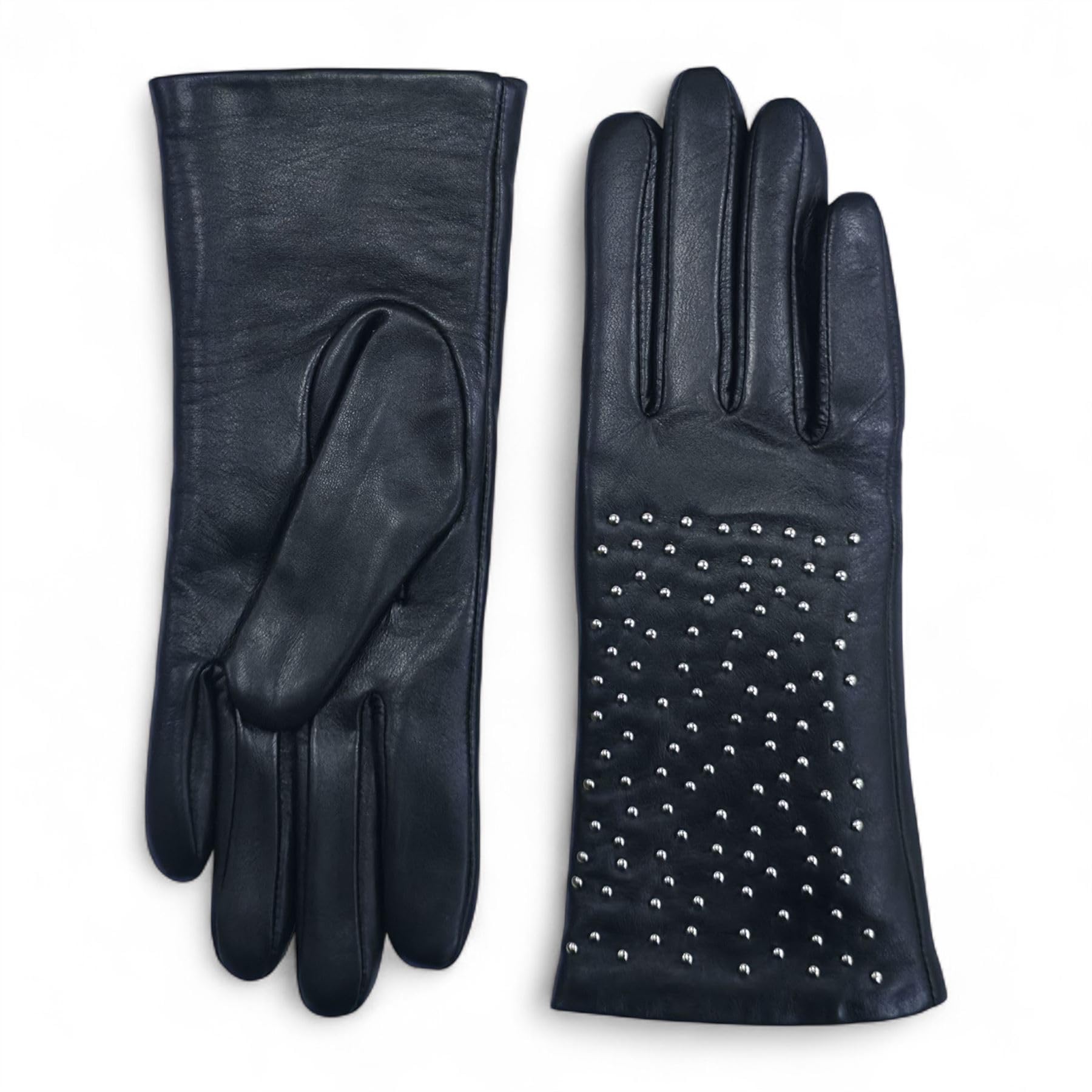 Truclothing Men's Black Wo’s Leather Gloves Studded Wool Lining Stylish Fashion Handwear - M