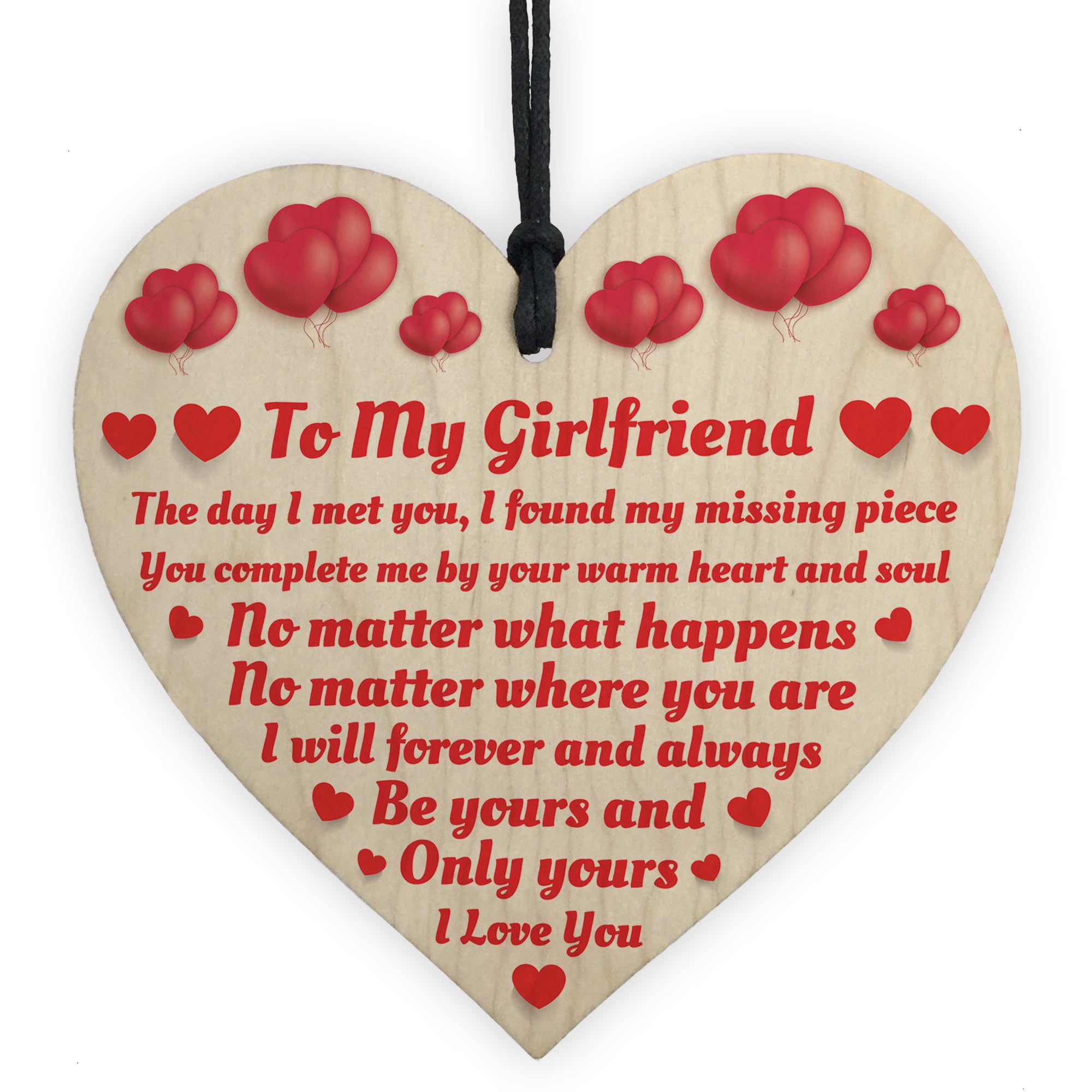 Red Ocean Girlfriend Gifts, Girlfriend Birthday Gifts, Anniversary Birthday Gifts for Her Girlfriend Fiancee GF, Christmas Valentines Gifts for Her Women - Wood Heart Plaque Keepsake Love Gifts