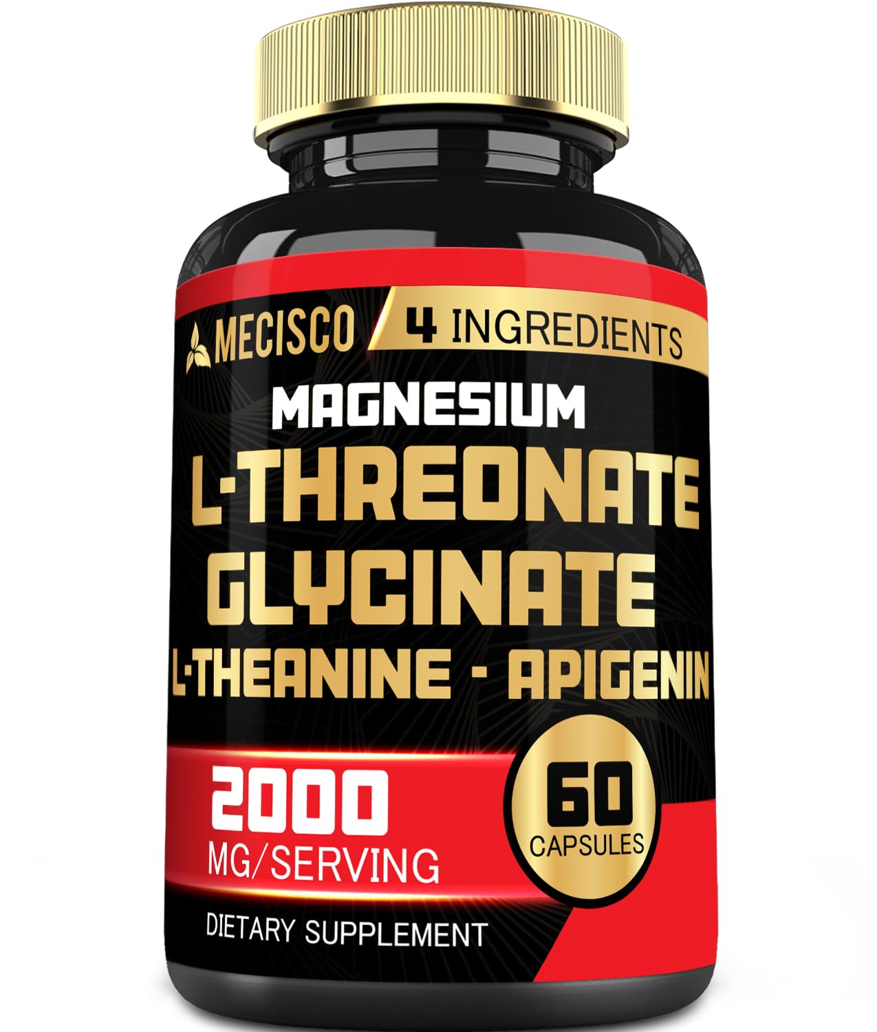 2000mg Magnesium L Threonate Supplement with Magnesium Glycinate, L-Theanine & Apigenin - 60 Capsules - Positive Mood, Brain Health, Ability to Remember & Muscle Growth Support