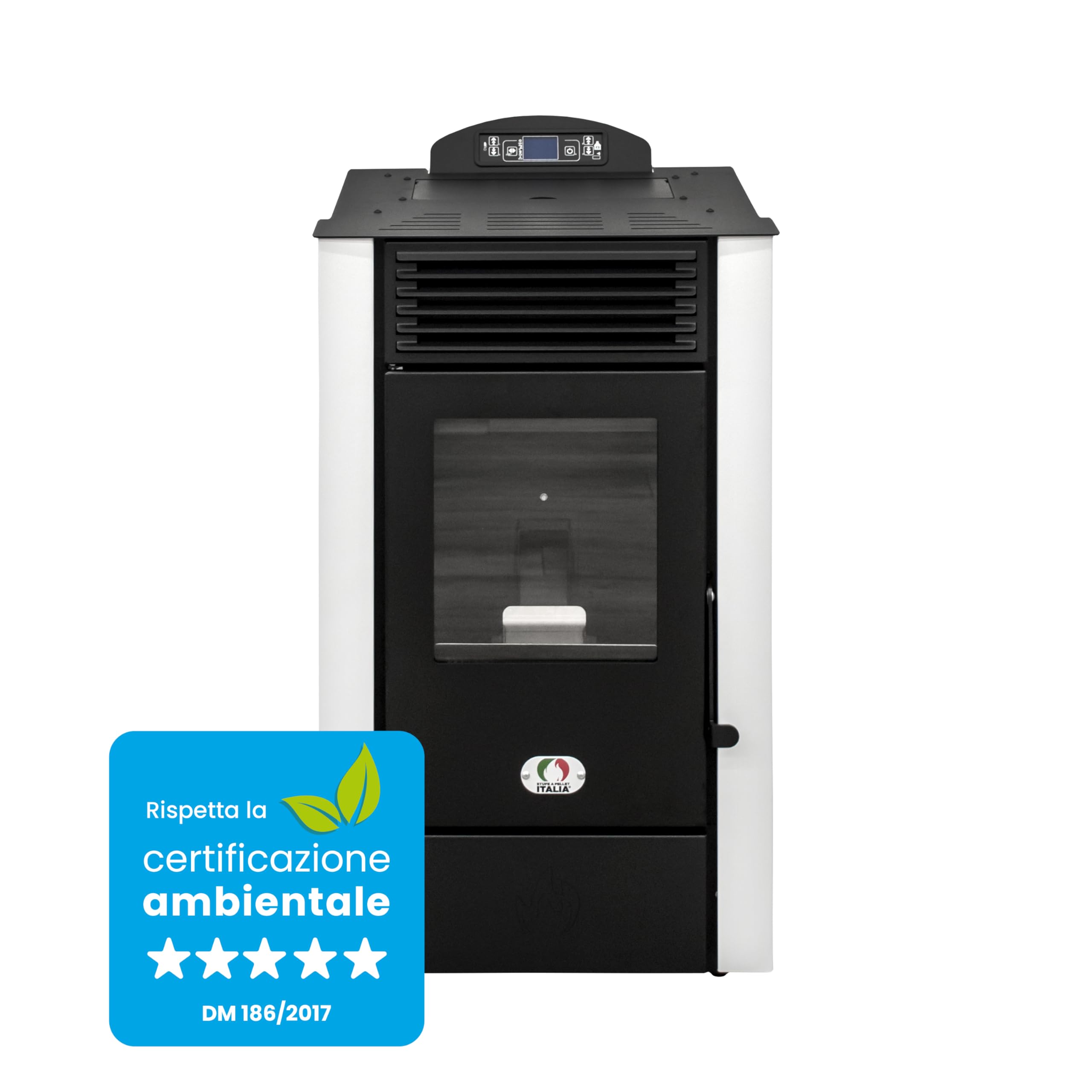 STUFE A PELLET ITALIA Alaska 9 KW WiFi 5 Stelle | Stufa ad Aria Ventilata Efficienza 92% Scalda 80m² Autonomia 20H Certificata 5 Stelle Controllo WiFi Programmabile 5 Potenze Garanzia 24 Mesi Bianco