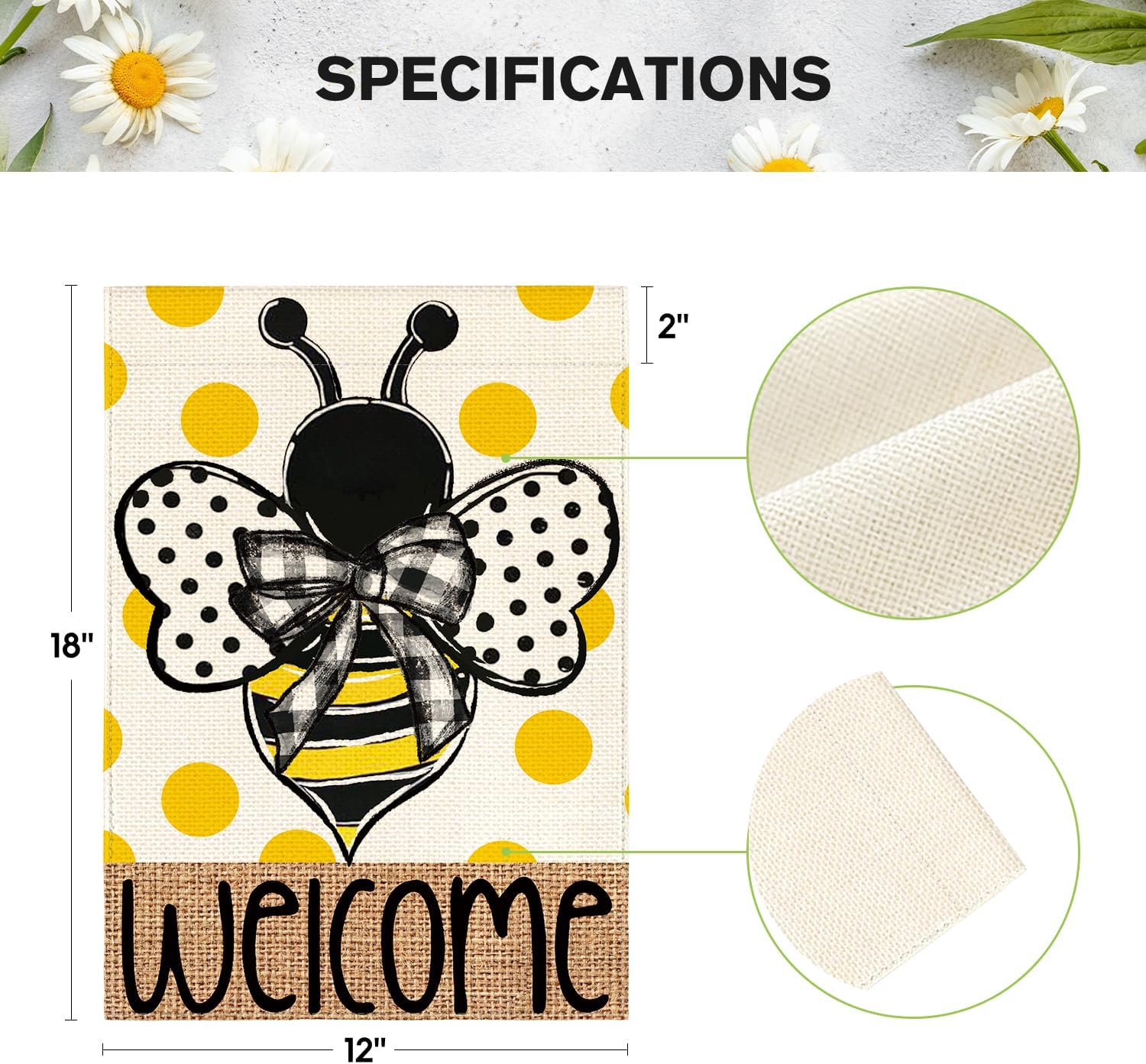 AVOIN colorlife Summer Polka Dot Bee Welcome Garden Flag 12x18 Inch Double Sided Outside, Seasonal Holiday Burlap Yard Outdoor Decoration - Image 5