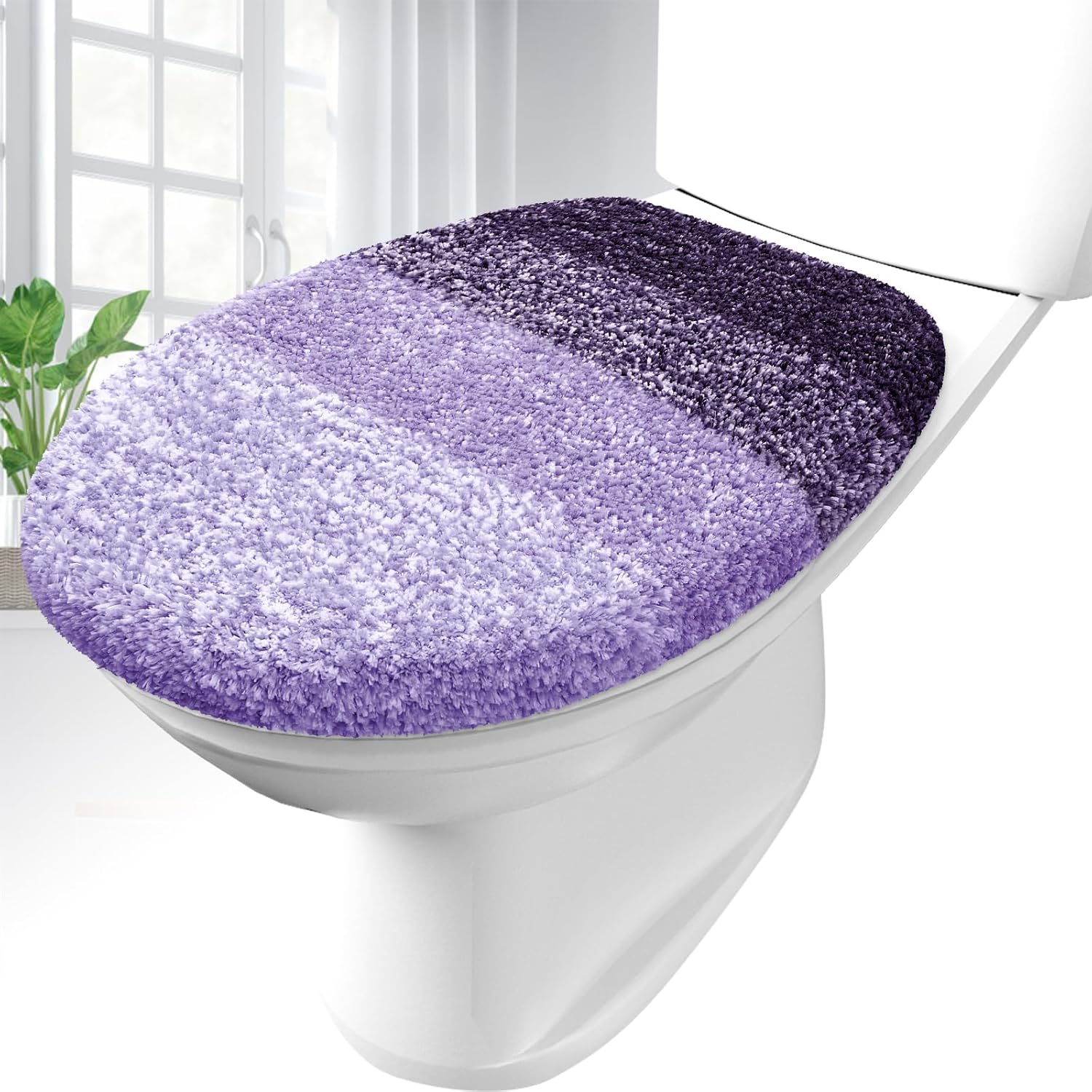OLANLY Soft Microfiber Bathroom Toilet Lid Cover, Machine Washable Covers, 17.5x15, Stays in Place Rubber Backing, Fits Most Round, Elongated and Oblong Lids, Accessories Decor, Violet