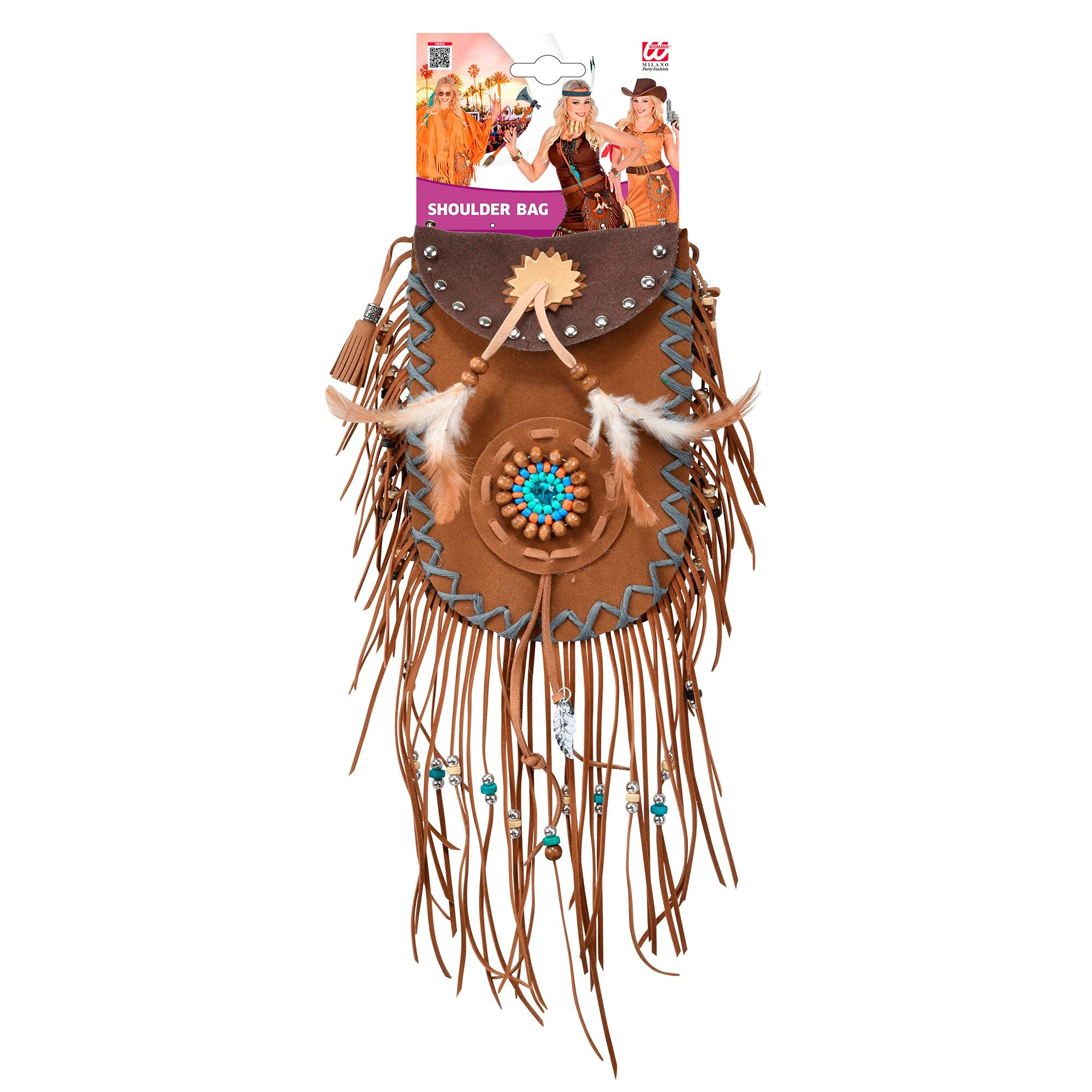 shoperama Schoudertas voor dames, met franjes, veren, parels, indianen, hippie, cowgirl, festival, etnische kostuumaccessoires, bruin, Small